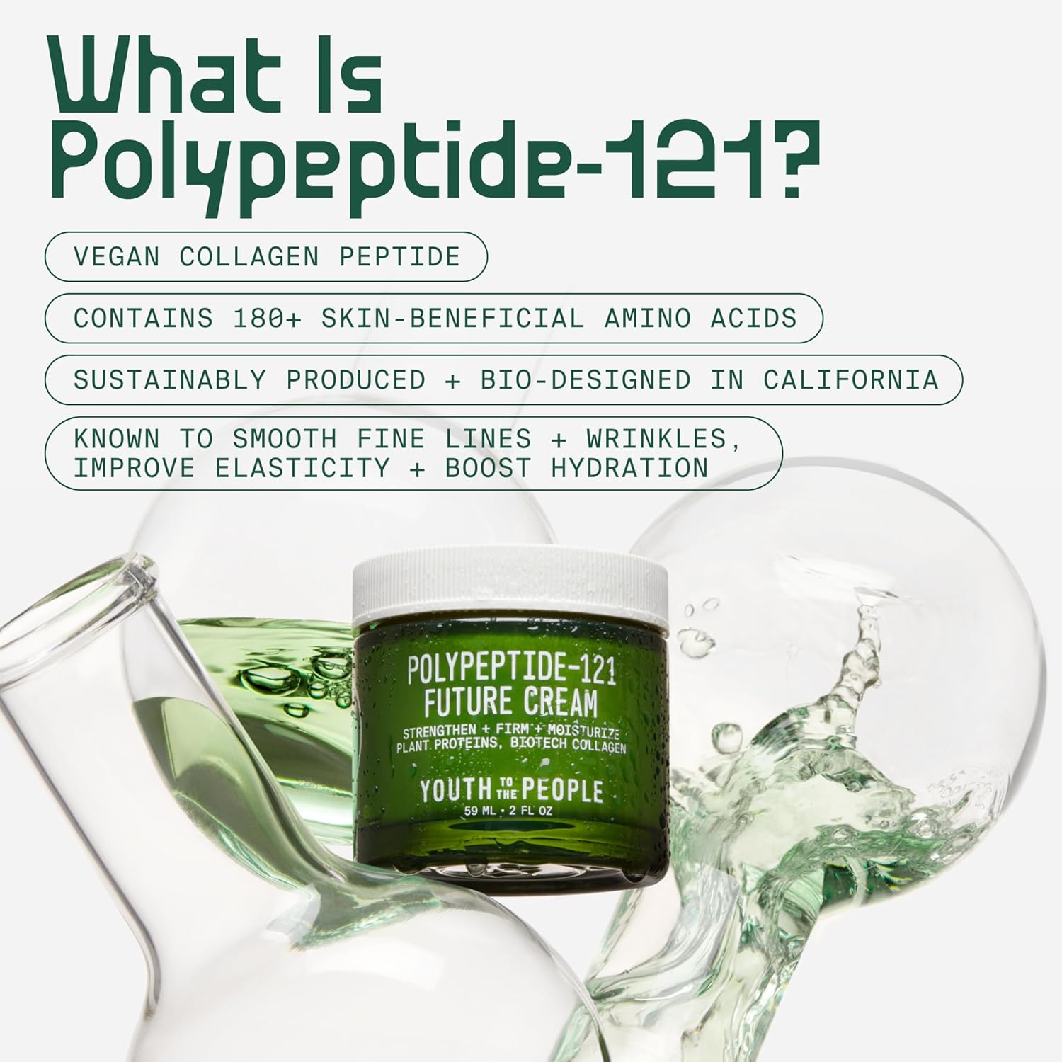 Youth To The People Crema polipeptídica 121, crema hidratante y reafirmante y crema de colágeno para piel seca, cuidado de la piel rico en ceramidas