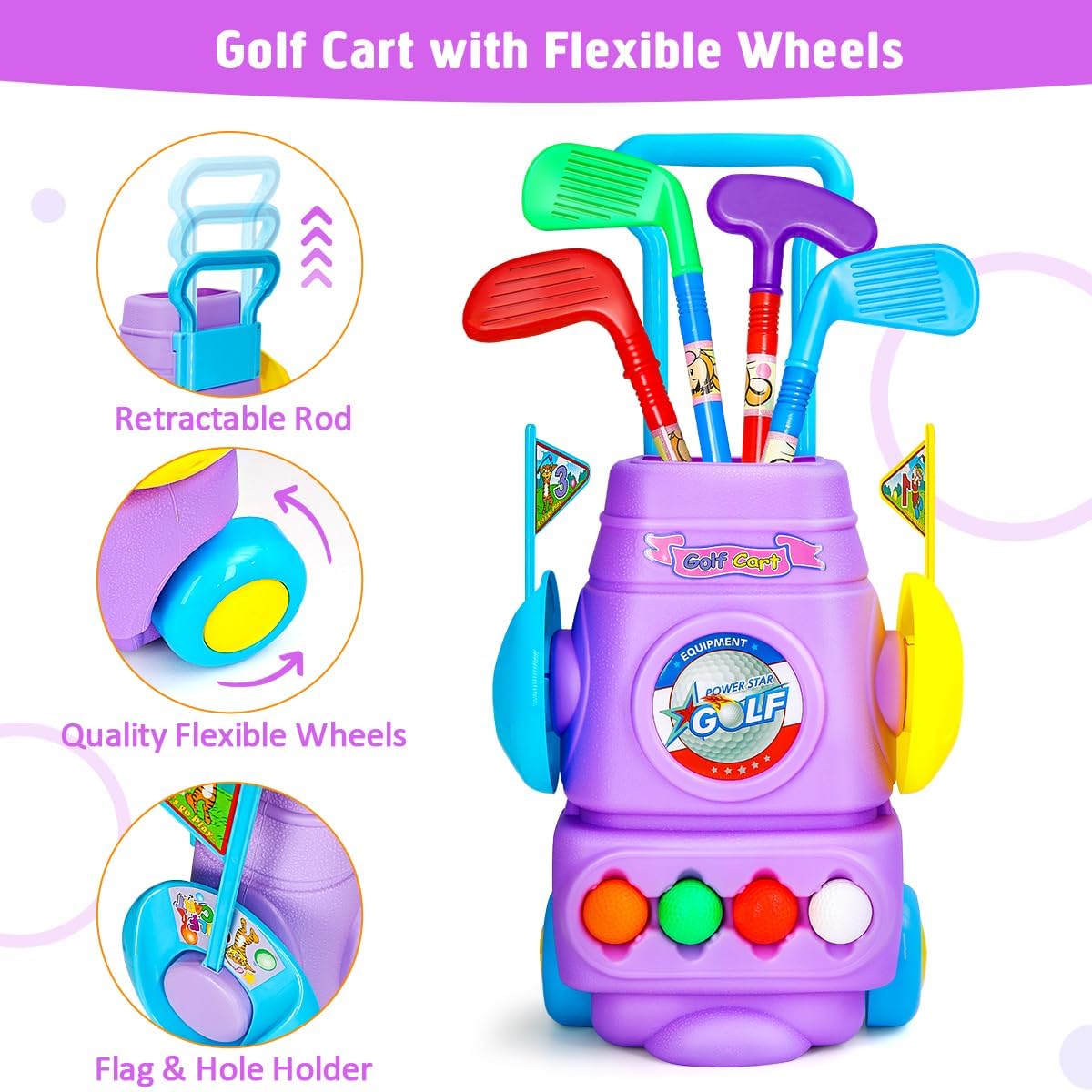 Meland Juego de palos de golf para niños, juego de pelota de golf para niños, juguetes deportivos, regalo para niños y niñas de 3, 4, 5, 6 años