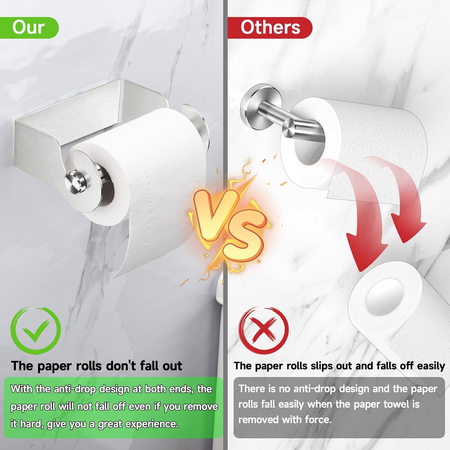 XILIMEN Soporte adhesivo de papel higiénico de níquel cepillado, soporte de pared para rollo de papel higiénico, soporte para rollo de papel