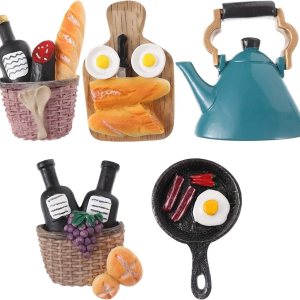 Bonitos imanes para refrigerador, 5 imanes de nevera, juguete de cocina, resina 3D, calcomanías artificiales para puerta de refrigerador, pan Bonitos imanes para refrigerador, 5 imanes de nevera, juguete de cocina, resina 3D, calcomanías artificiales para puerta de refrigerador, pan