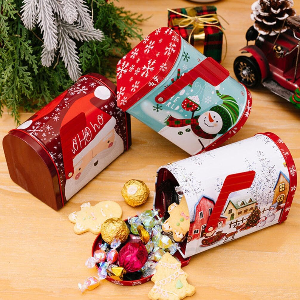 UPKOCH Contenedores de almacenamiento de hierro para galletas de Navidad, tarro de dulces, latas de dulces de Navidad, cubierta de poste,
