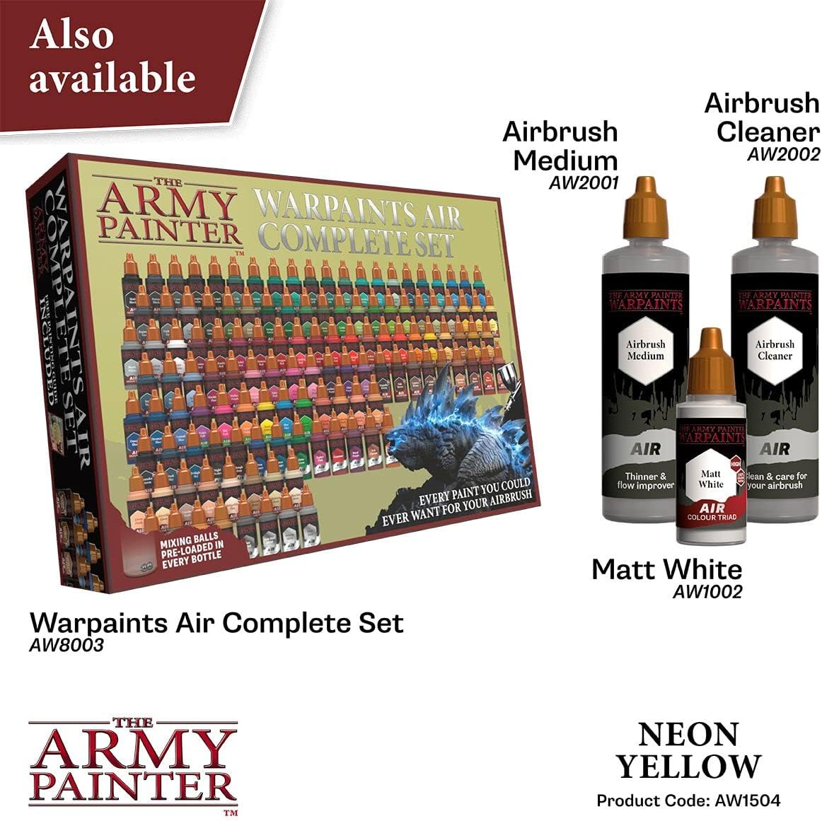 The Army Painter Warpaint Air Fluorescent Neon Yellow – Pintura acrílica no tóxica a base de agua muy pigmentada para juegos de rol de mesa, juegos