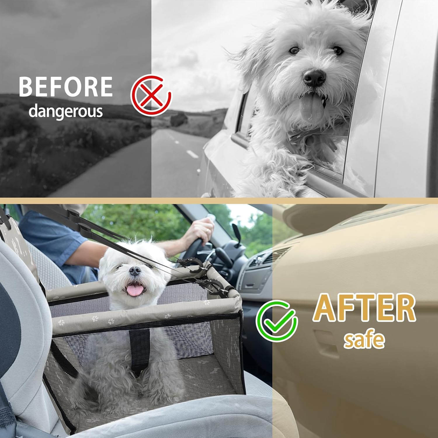 PetsHome Asiento de automóvil para perro, plegable, impermeable, transpirable, bolsa de viaje Oxford para perros pequeños a medianos, cachorros y