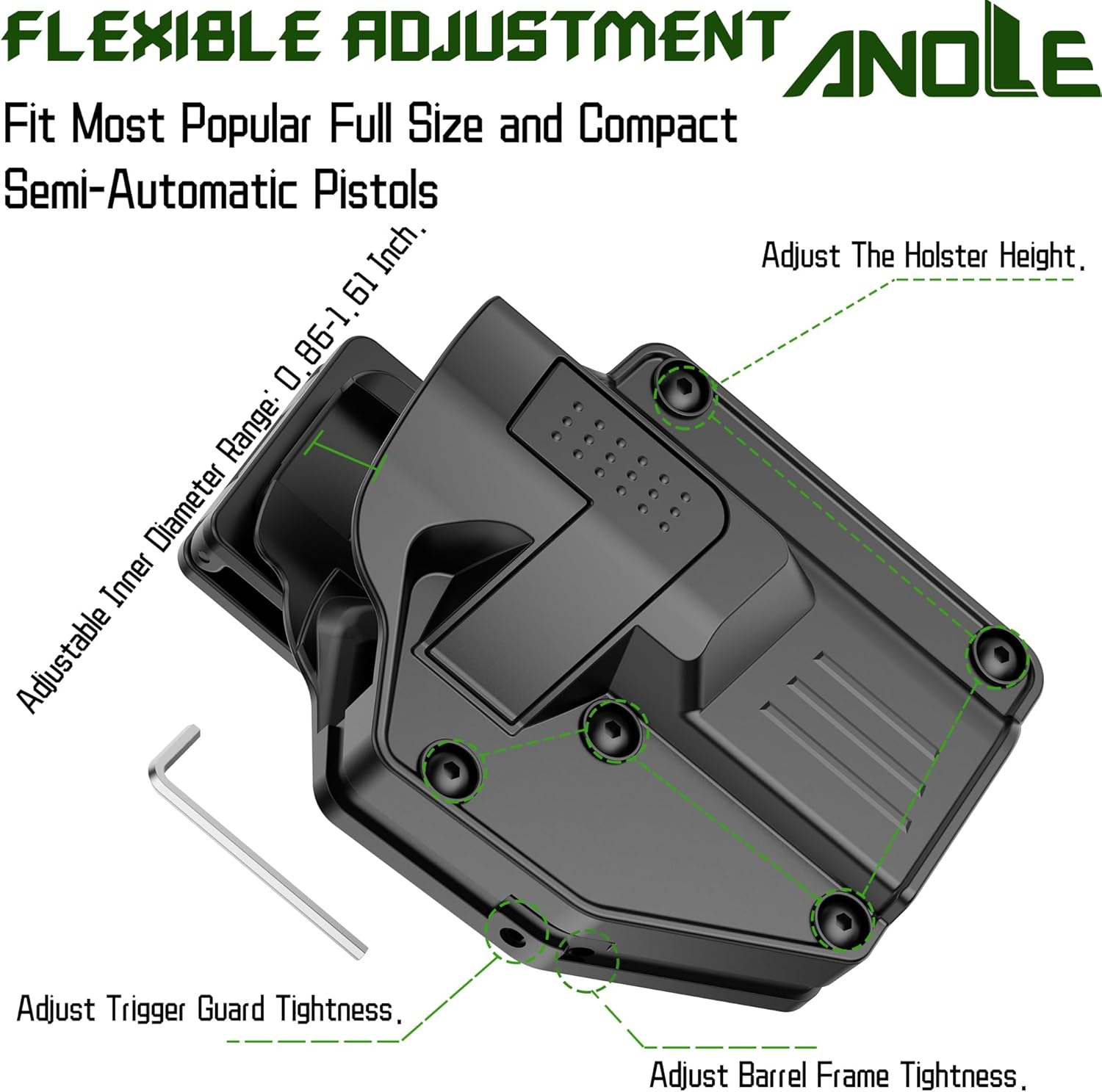 Universal OWB Holster for Most Popular Full Size and Compact Semi-Automatic Pistols, Fit Glock  S&W  Sig Sauer  Ruger  Taurus  Beretta  CZ  Walther