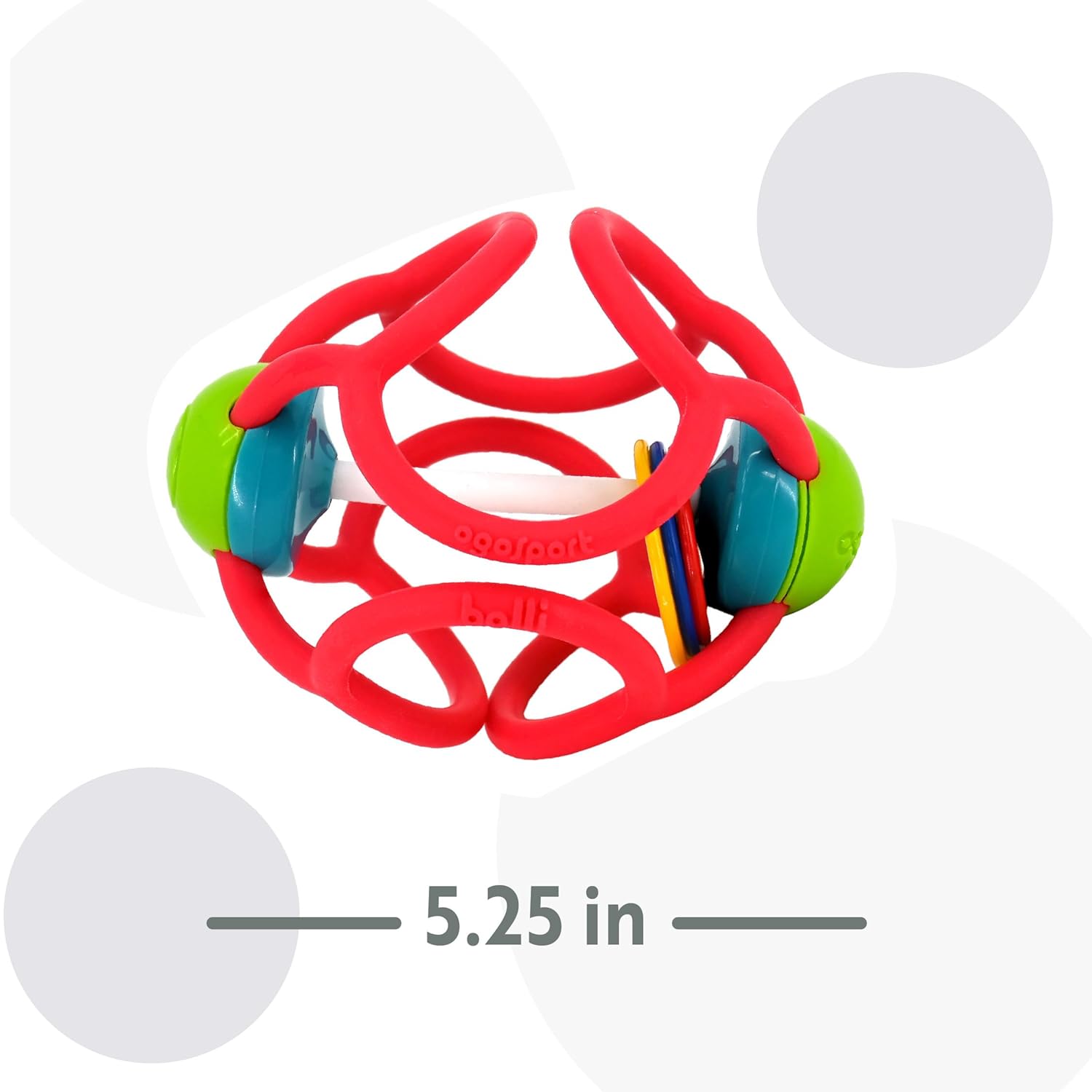 OgoBolli – Anillo de mordedor, bola sensorial táctil y sonajero para bebés y niños pequeños, elástico, esponjoso, suave, no tóxico, silicona para