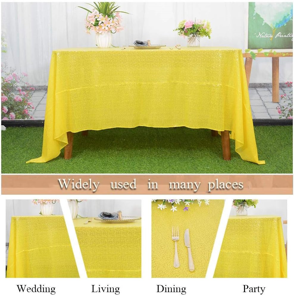 DUOBAO Mantel de lentejuelas de 50 x 80 pulgadas, color amarillo, para fiestas de cumpleaños, decoración de vacaciones, manteles de fiesta infantil