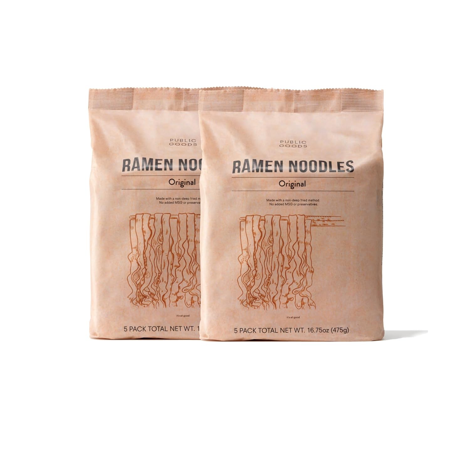 Public Goods Fideos Ramen  Fideos veganos sin caldo  Todos los ingredientes naturales  Sin conservantes  Sin MSG añadido  Original (paquete de 10)