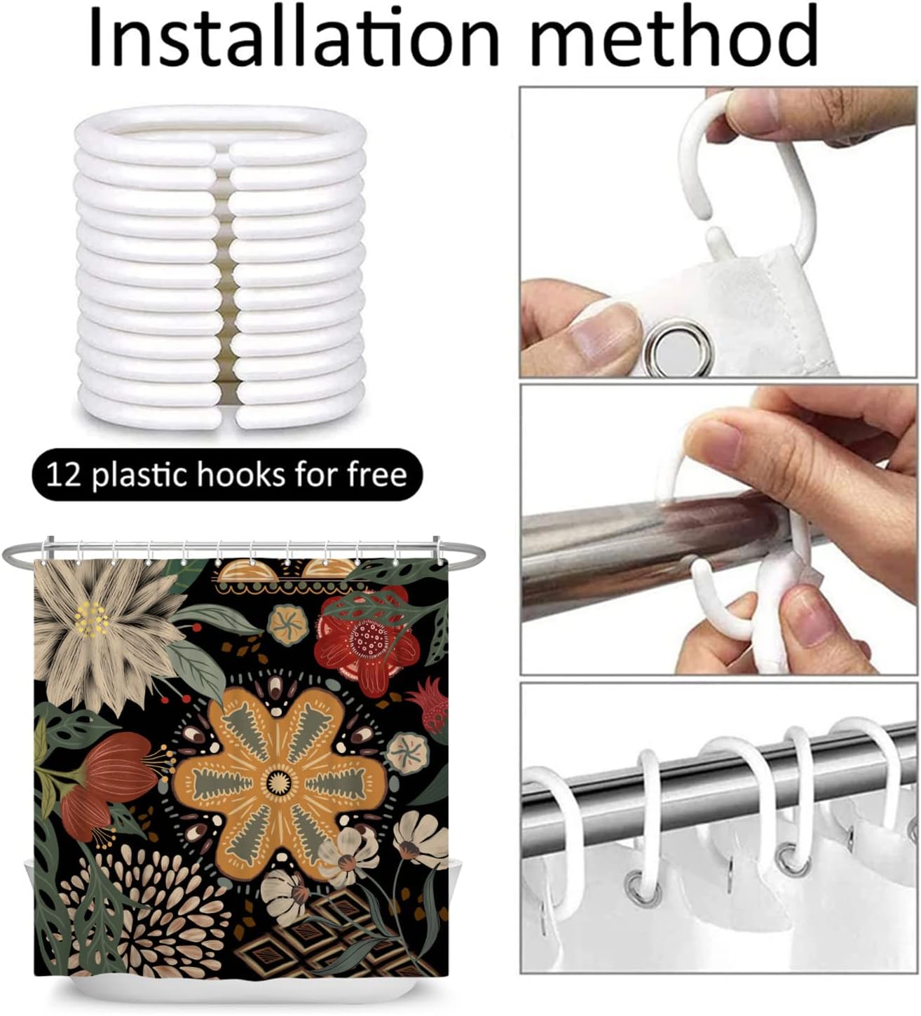 Cortinas de ducha bohemias florales para baño, 60 pulgadas de ancho x 72 pulgadas de alto, modernas cortinas de ducha florales botánicas abstractas