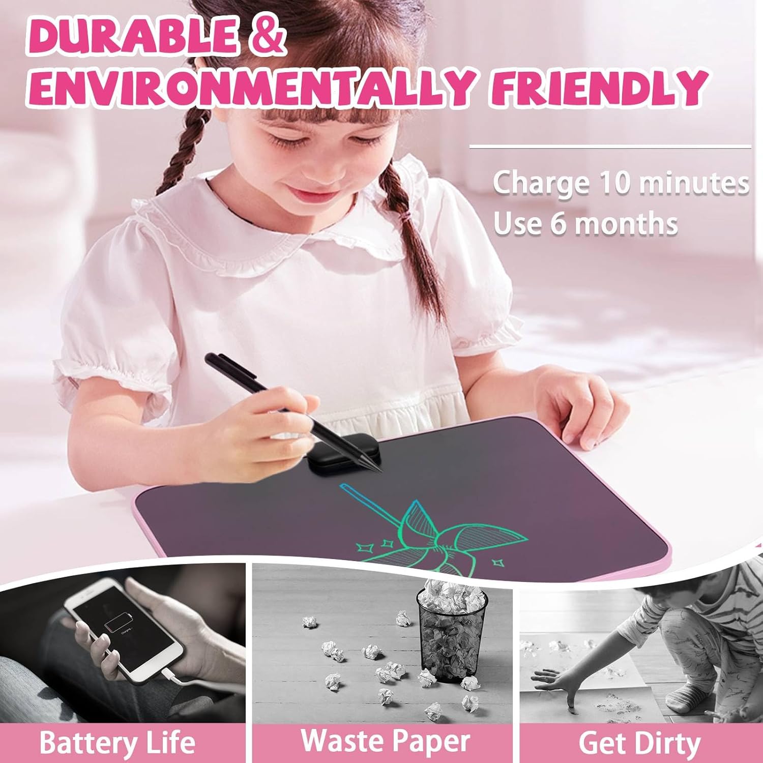 Tableta de escritura LCD de 20 pulgadas, tableta de dibujo colorida para dibujos, almohadillas de dibujo de carga tipo C, juguetes educativos para