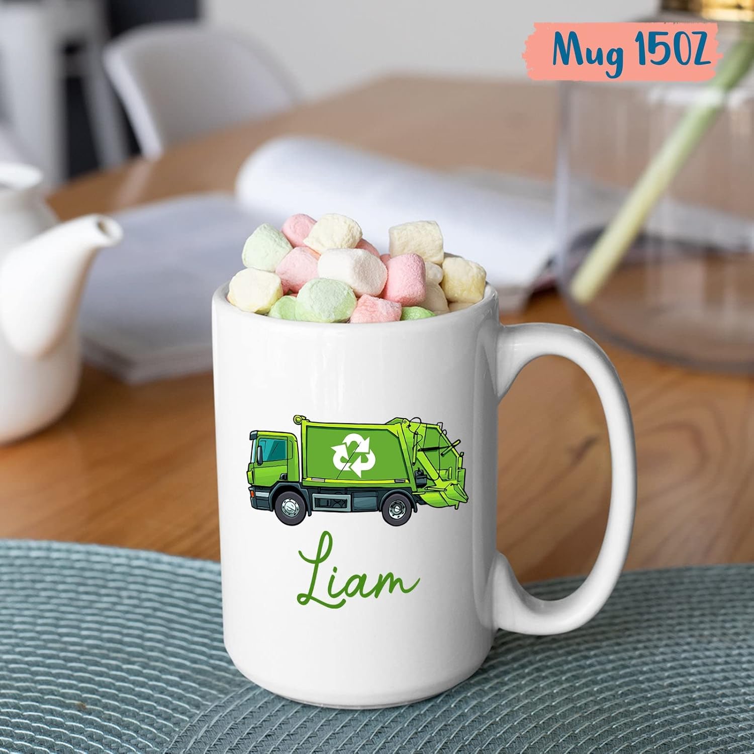 Taza de camión de basura personalizada con nombre, taza de camión de basura personalizada, taza para niños, taza para niños, regalo para niños y