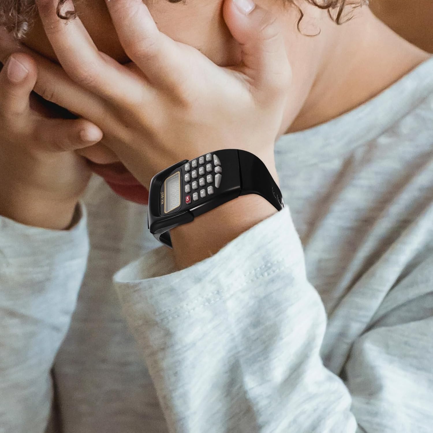 Reloj de calculadora para hombre, reloj digital, reloj de pulsera con función geométrica de operación, calculadora financiera con correa de resina