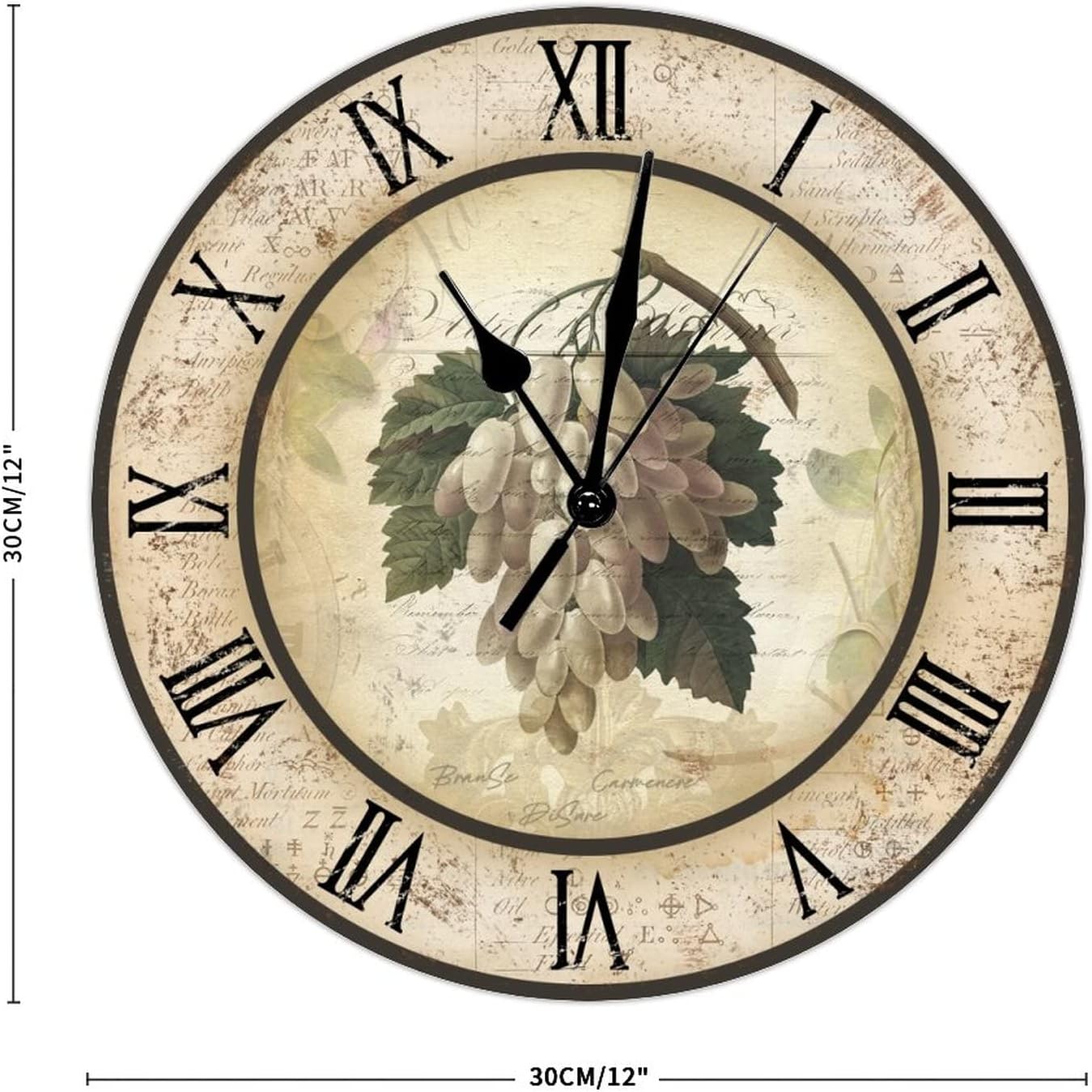 Relojes de pared de madera de vino de uva, relojes antiguos sin marco de 12 pulgadas, silenciosos, sin tictac, funciona con pilas, reloj de pared