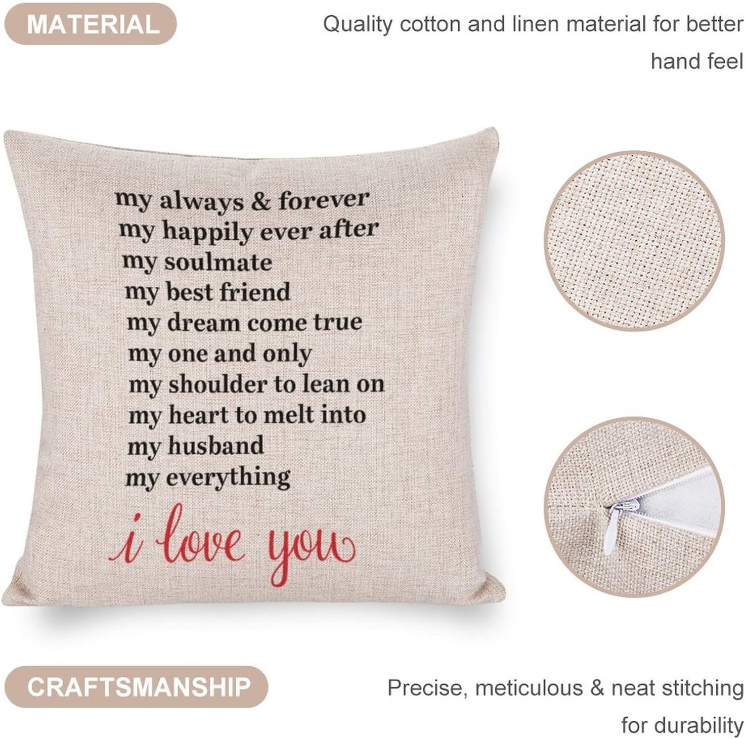 Funda de cojín con diseño de corazón de amor, My Always & Forever My Happily Ever After My Soulmate, funda de almohada decorativa de algodón y lino