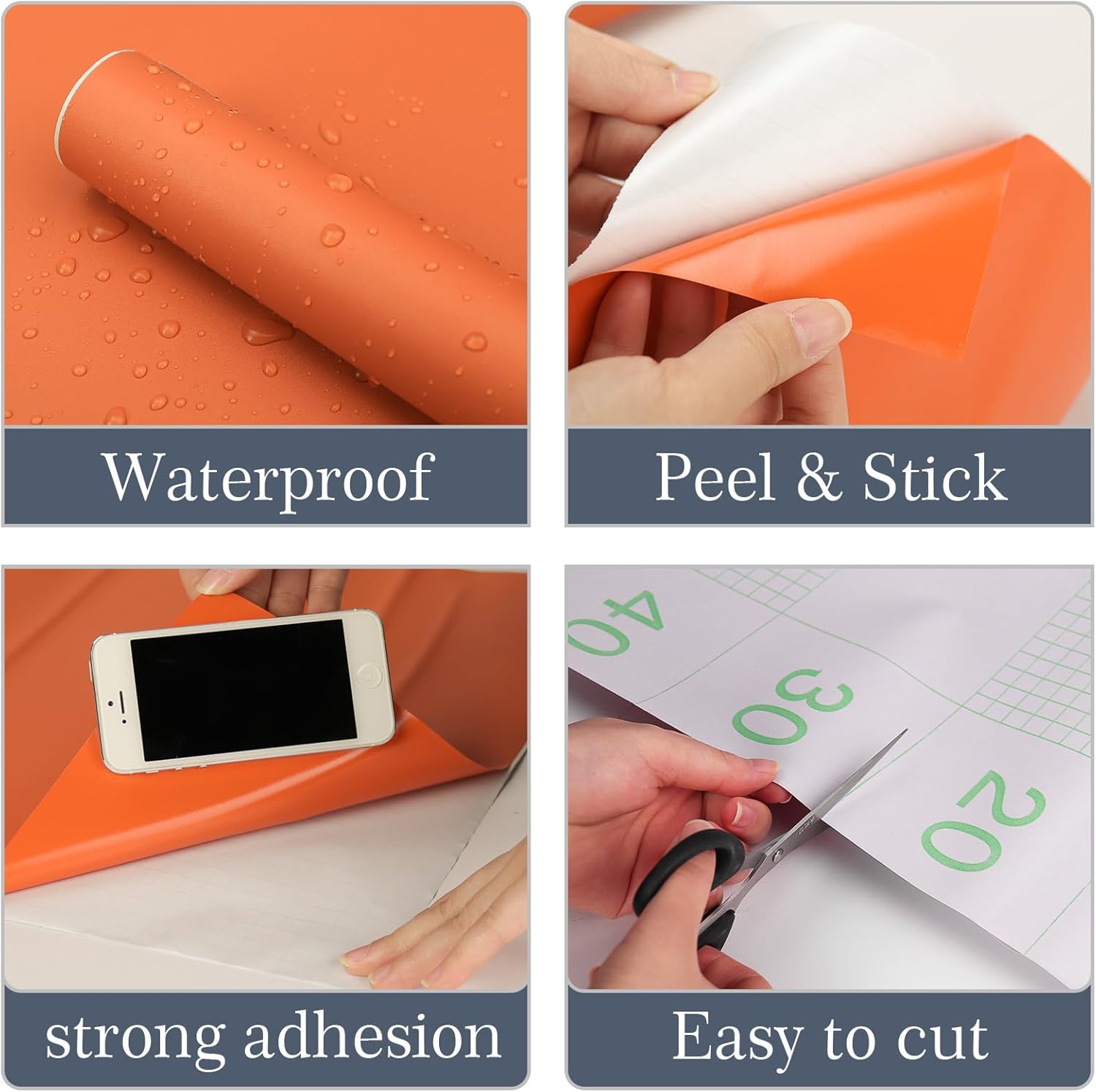 Papel tapiz naranja para despegar y pegar, 15.7 x 748 pulgadas, papel tapiz apto para inquilinos, papel de pared extraíble de PVC de vinilo,
