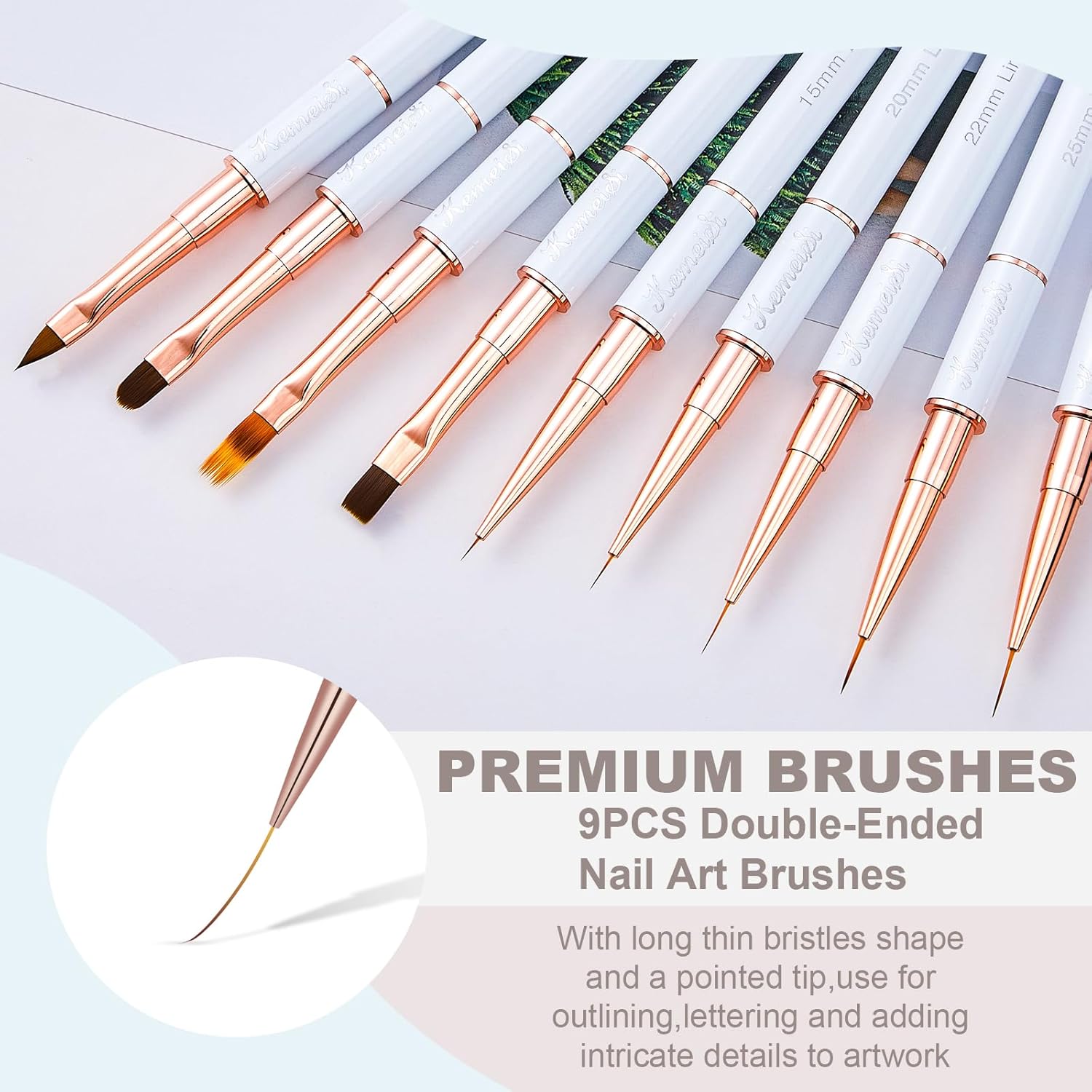 Juego de 9 pinceles para arte de uñas, 9 piezas de pincel acrílico de doble punta para uñas de esmalte de gel, herramientas de diseño de uñas para
