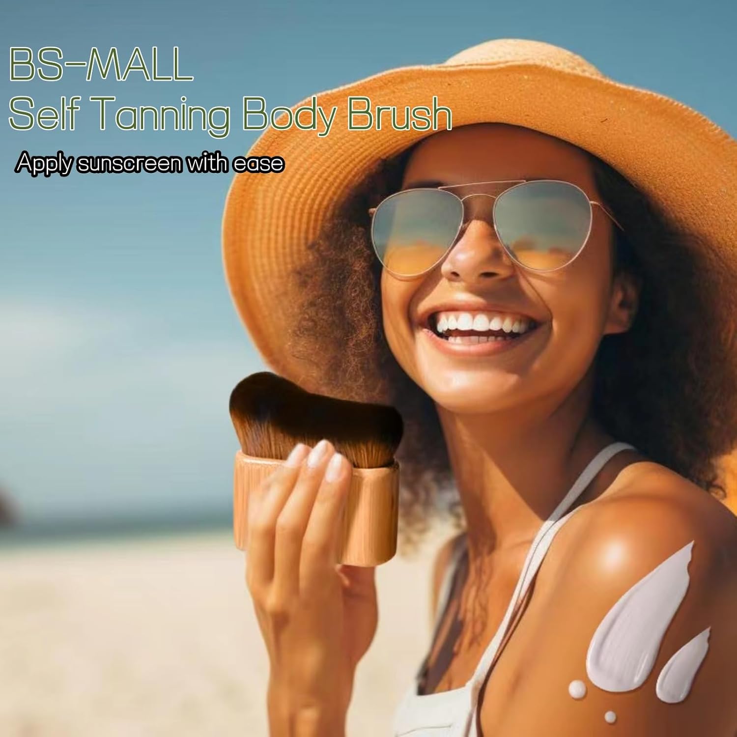 BS-MALL Juego de 2 brochas de maquillaje autobronceadoras para el cuerpo, mango de bambú natural ecológico, cerdas sintéticas ultrasuaves, perfecto
