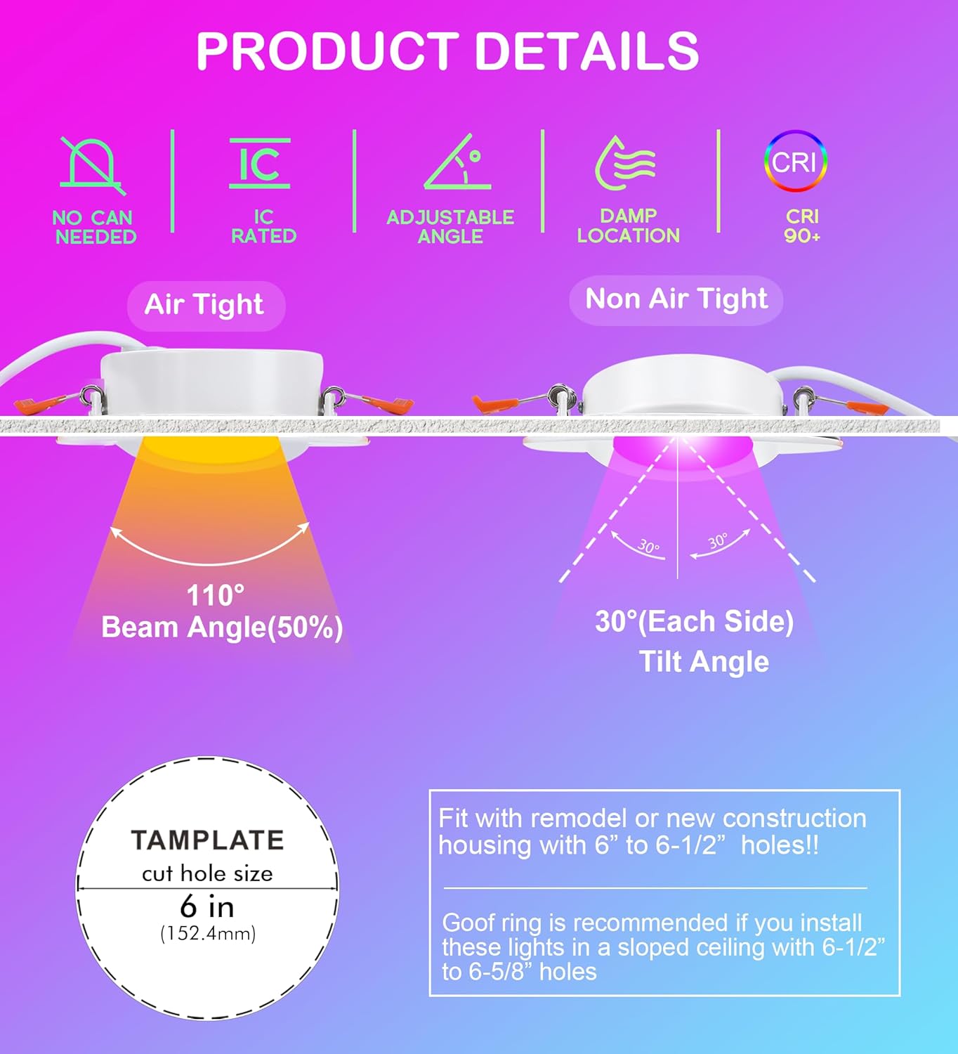 Paquete de 4 luces empotradas ClOUDY BAY con cardán inteligente WiFi de 6 pulgadas cambio de color RGBCW compatible con Alexa y Google Home no - Imagen 7