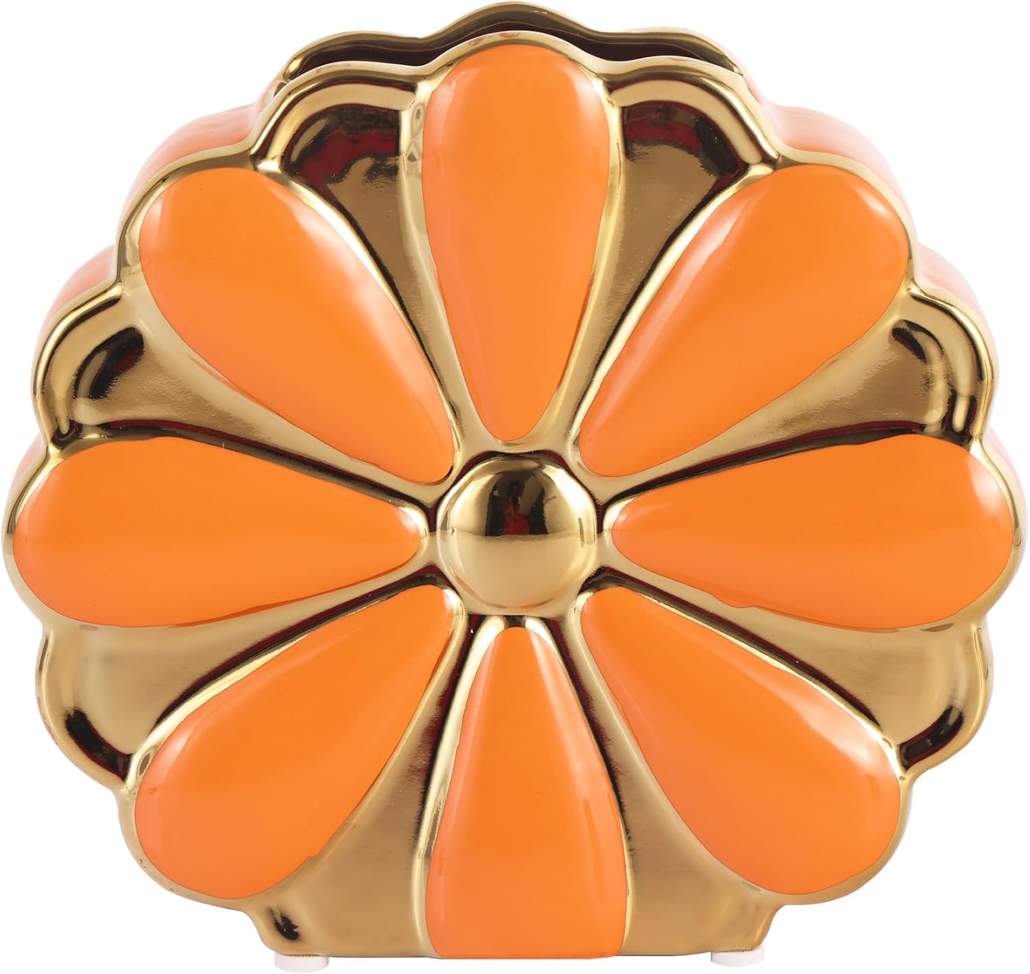 Florero de cerámica naranja y dorado para flores, hierba de pampas, jarrón único y elegante en forma de flor para decoración de estantes, jarrón