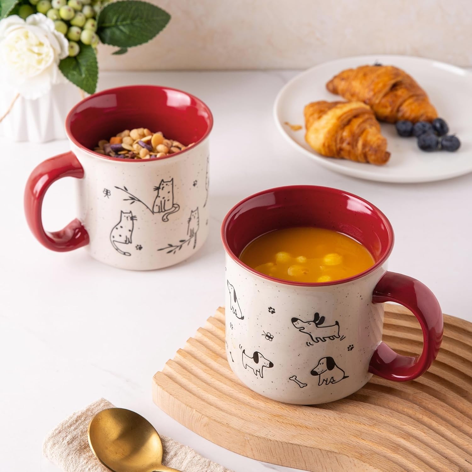 AmorArc Juego de 2 tazas de café de cerámica grandes de 22 onzas, tazas de gran tamaño con mango grande para hombres, mujeres, papá, mamá, taza