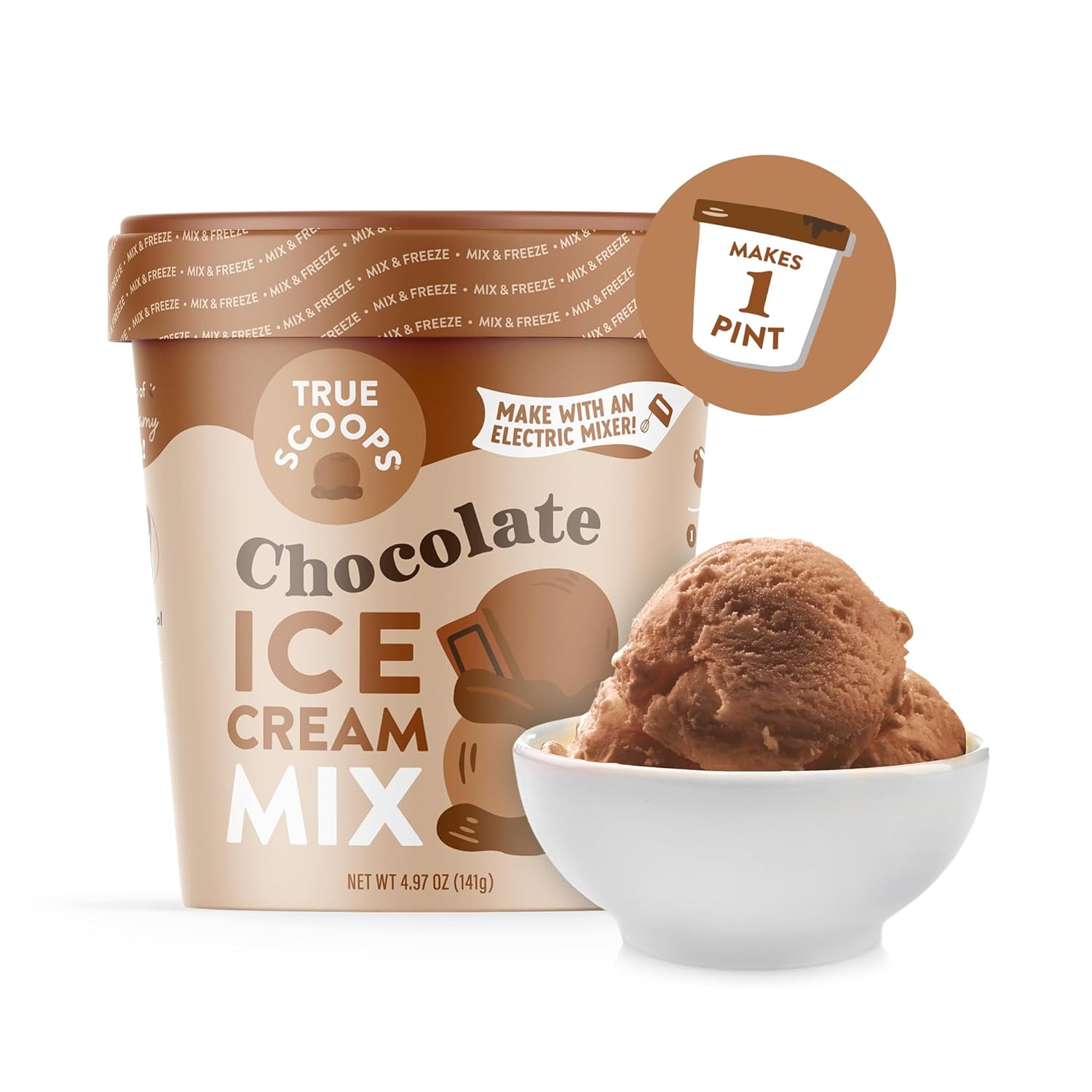 True Scoops Paquete de 2 mezclas de helado de chocolate. Añade un ingrediente la mitad y la mitad. Hace 1 pinta de helado casero de primera calidad