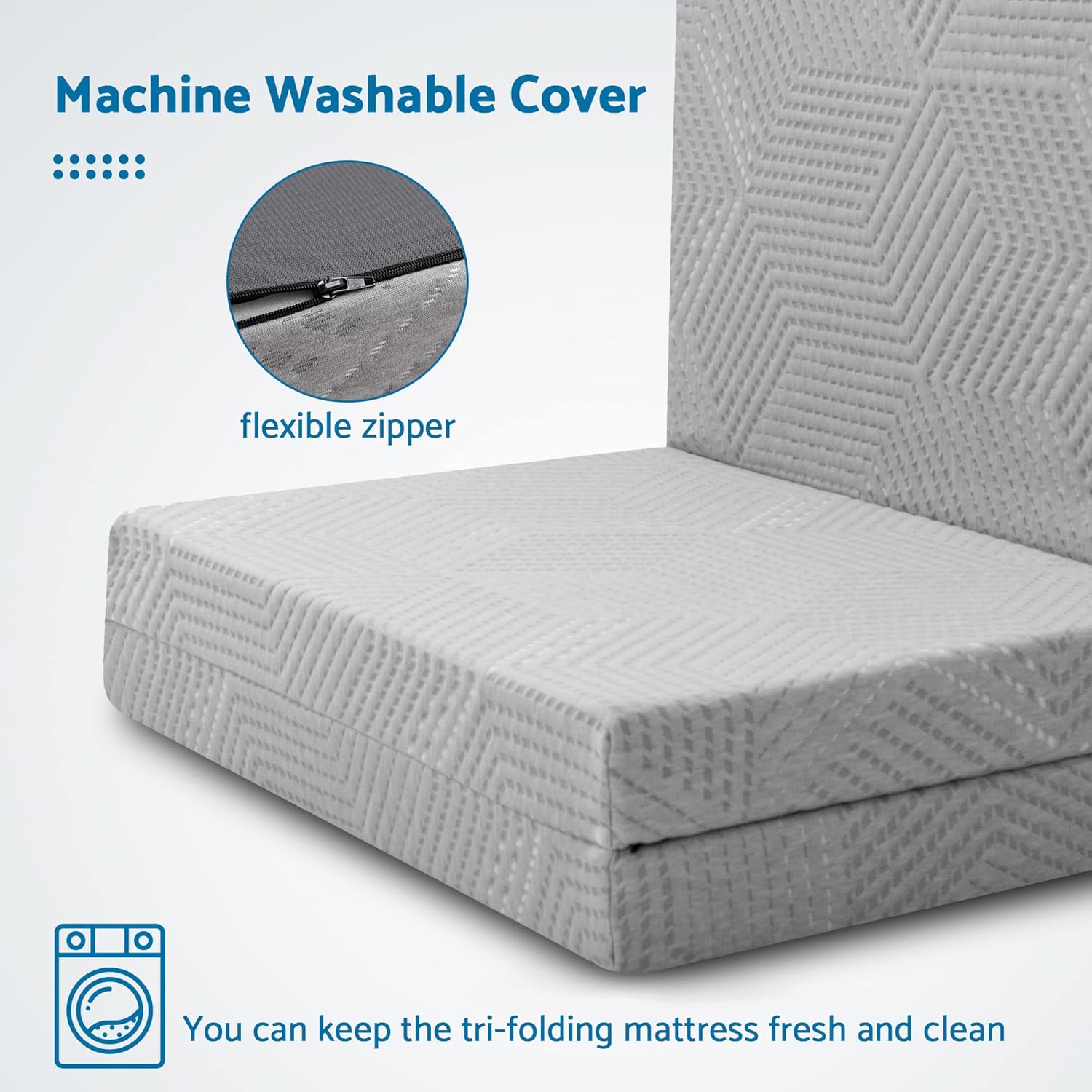 IULULU Colchón plegable, cubrecolchón de espuma viscoelástica de tamaño individual de 4 pulgadas con funda transpirable y lavable, colchón portátil