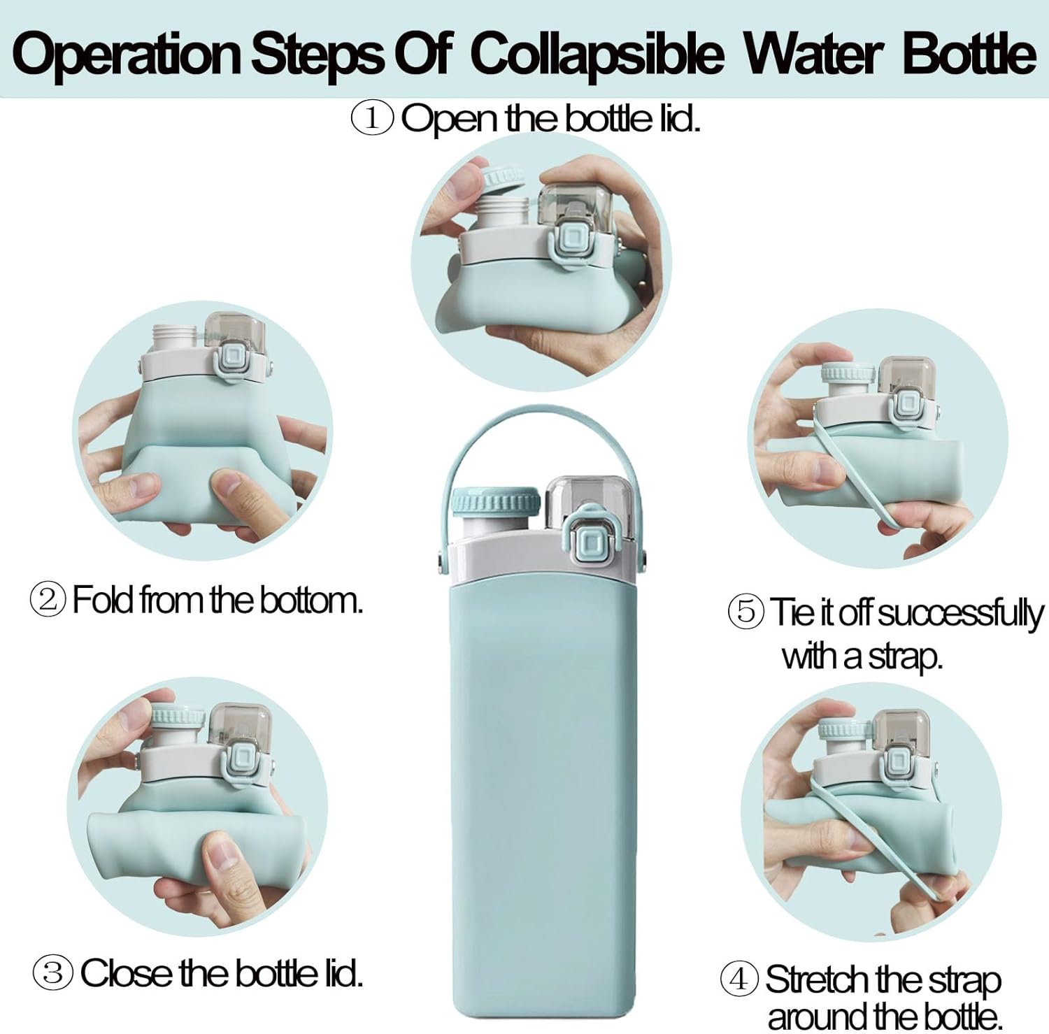 THAIOXYH Botellas de agua plegables de 20 onzas, reutilizables, a prueba de fugas, sin BPA, de silicona, plegables para viajes, correr, senderismo,