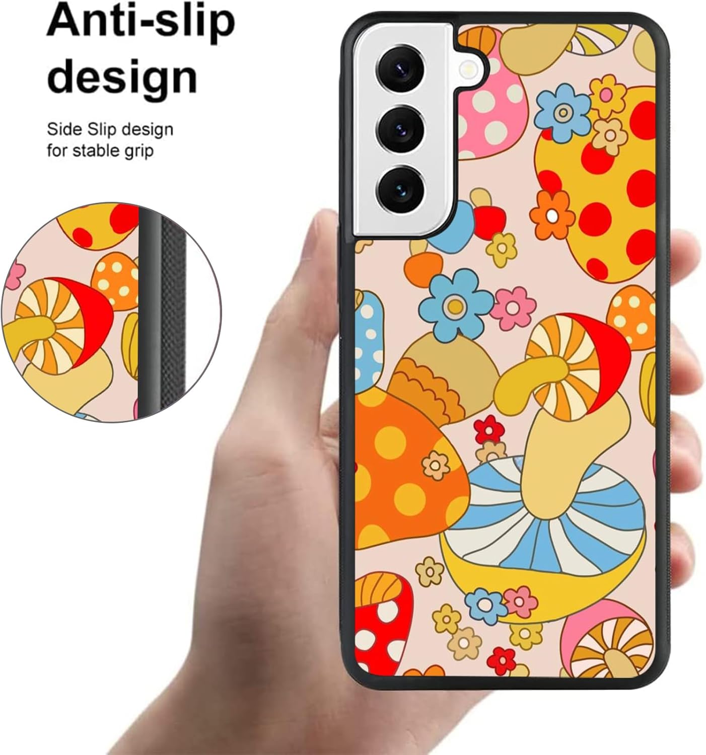 UNNKINE Bonita funda de flores para Samsung Galaxy S23 Plus para niñas y mujeres, diseño de hongos, TPU suave, parte trasera dura, a prueba de