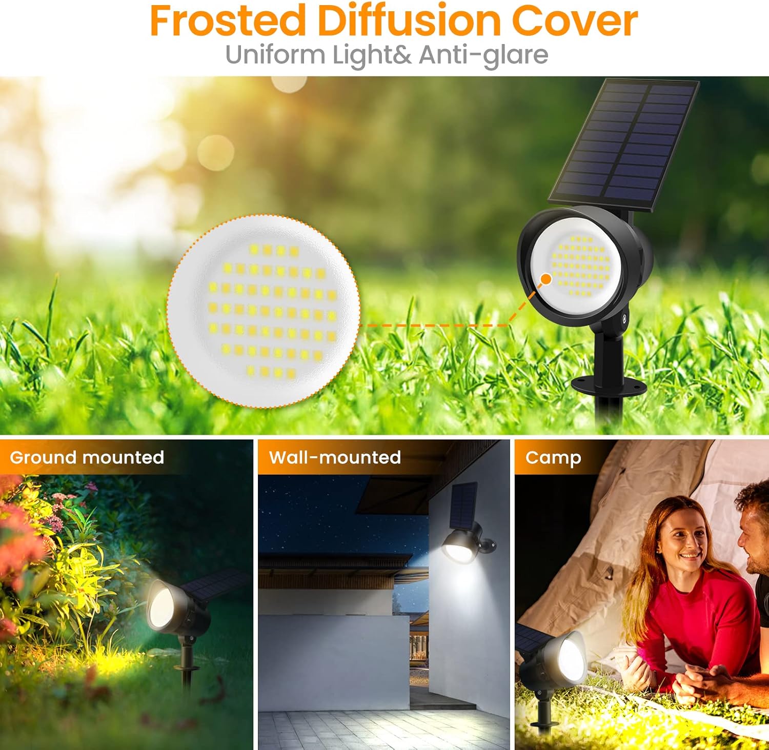 Solar Spot Lights Outdoor with 3 Lighting Modes, Solar Led Landscape Lights with Solar & USB Charging, Flood Lights Outdoor Patio Decor Lights IP65