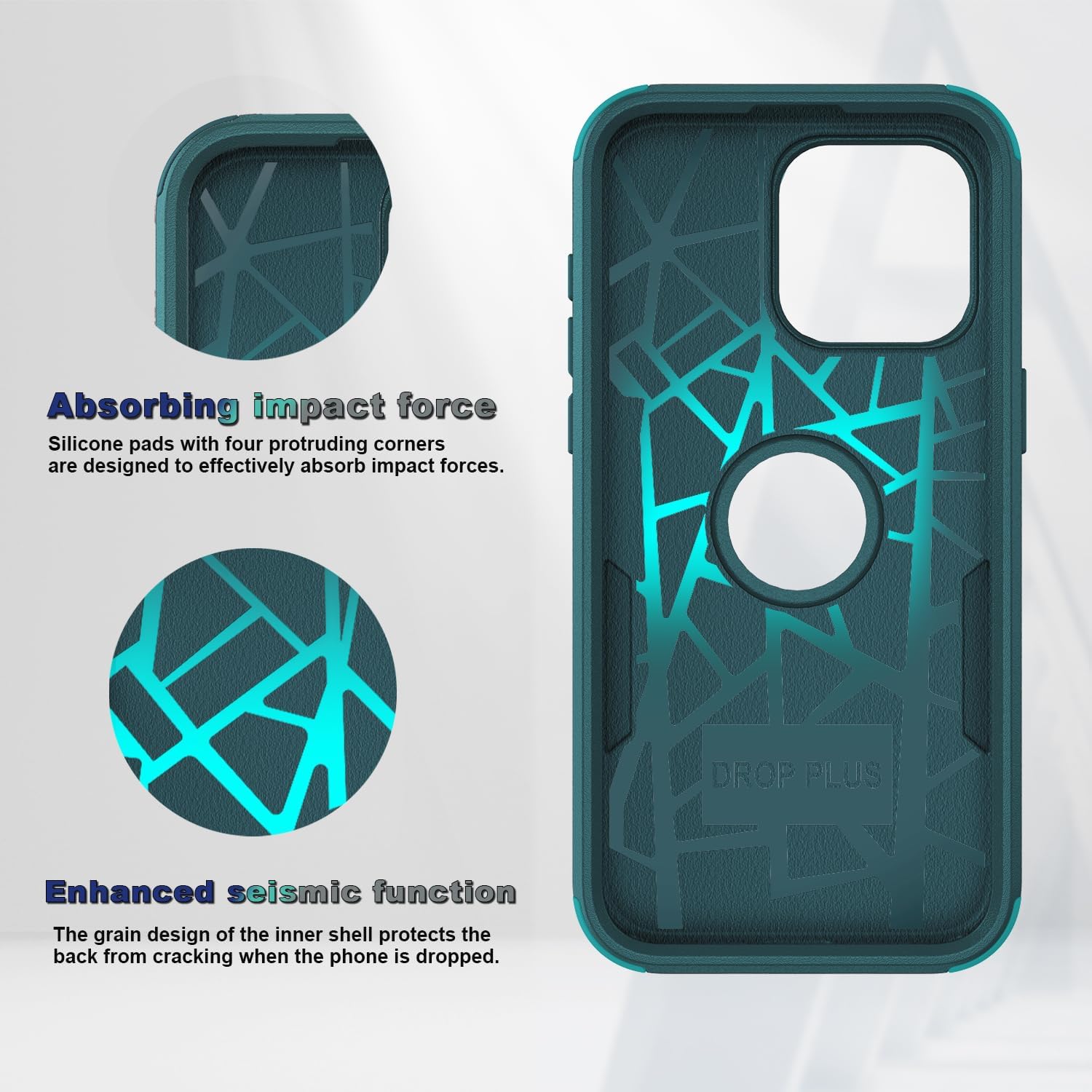 Funda para iPhone 15 Pro Max, 2 protectores de pantalla de vidrio templado, a prueba de caídas de 10 pies, antideslizante, a prueba de golpes,