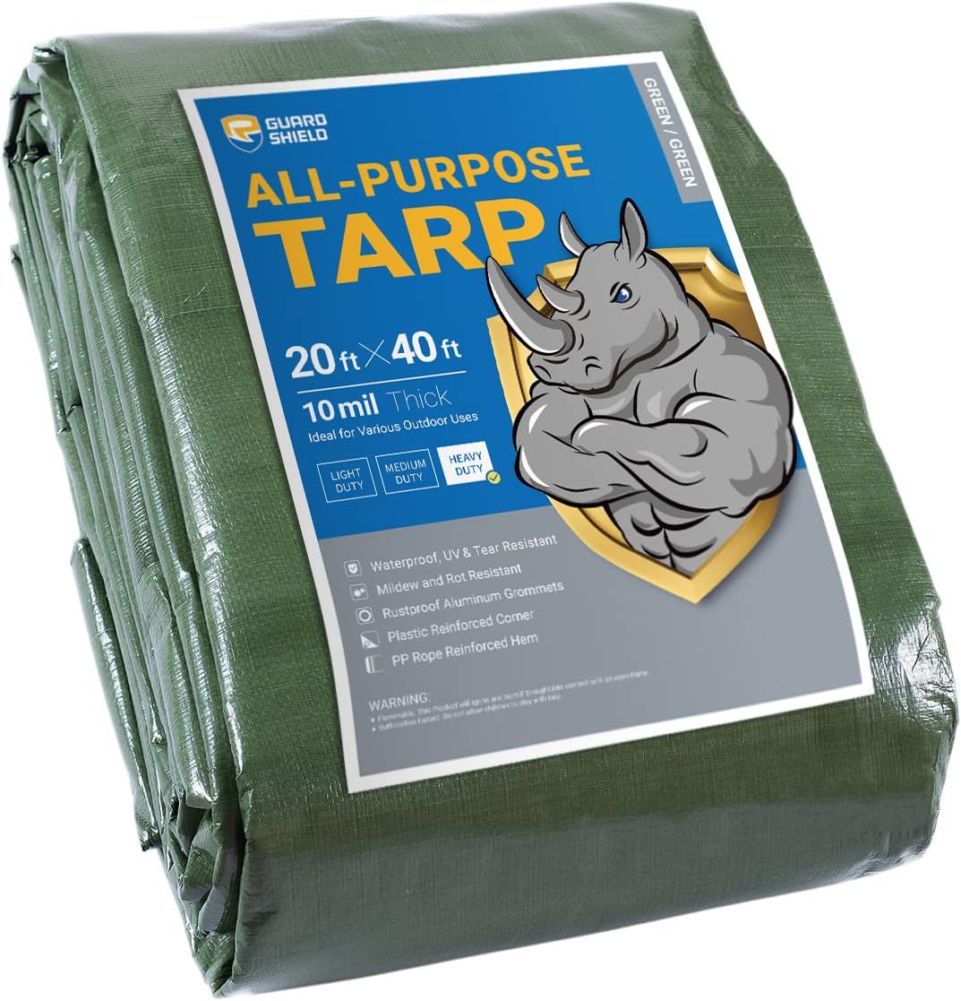 GUARD SHIELD Lona resistente de 20 x 40 pies, cubierta de lona de polietileno impermeable, gruesa, multiusos, de 2564 pulgadas