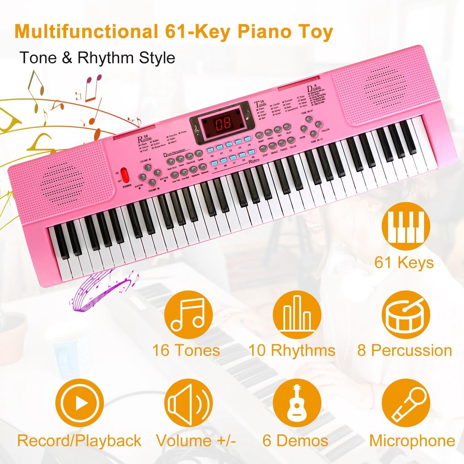 Teclado de piano, teclado de piano electrónico, 61 teclas con micrófono, teclado de música digital, instrumento de piano, teclado de aprendizaje con
