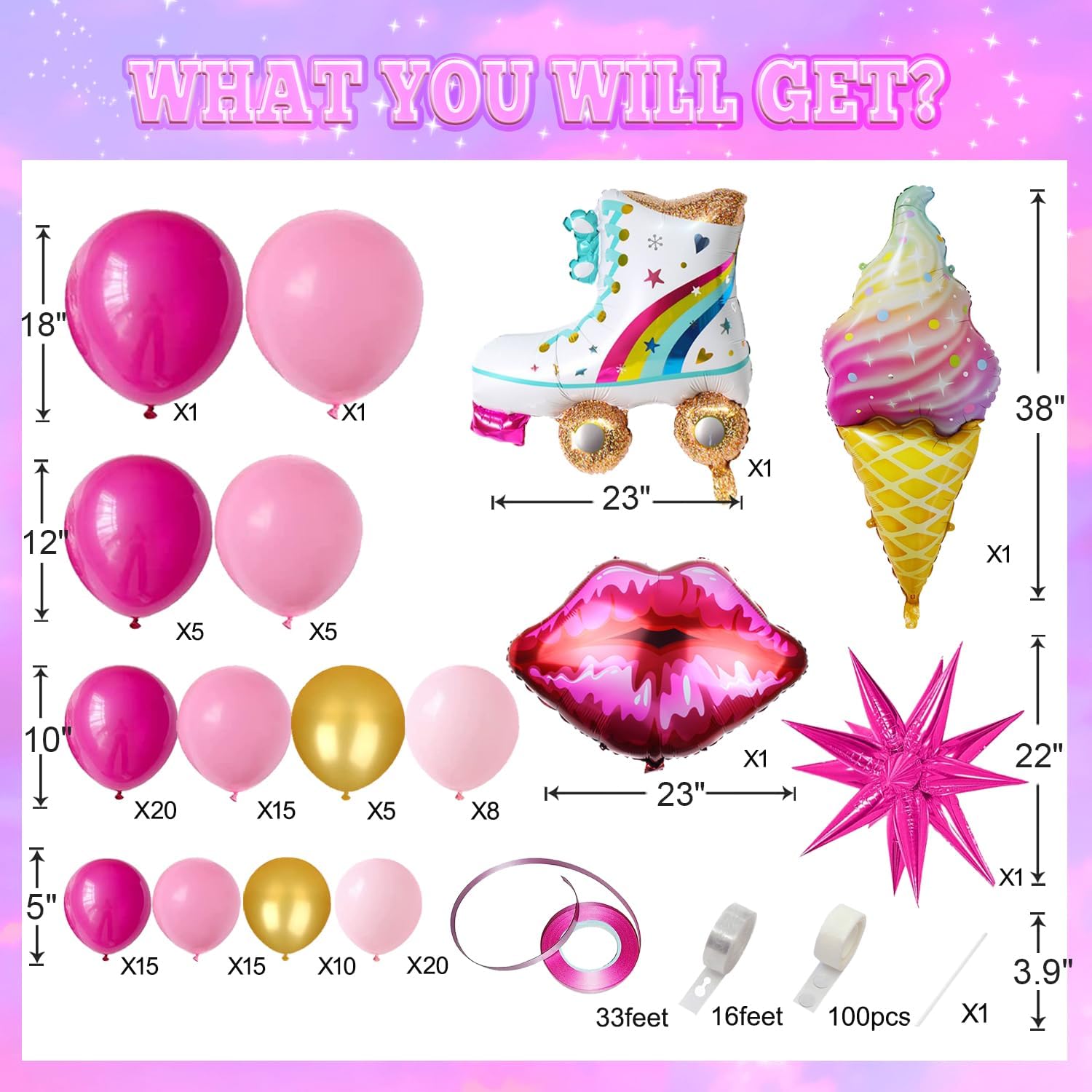 Kit de arco de guirnalda de globos rosas de 128 piezas con globo metálico dorado rosa intenso para fiesta temática de princesa, cumpleaños de niña