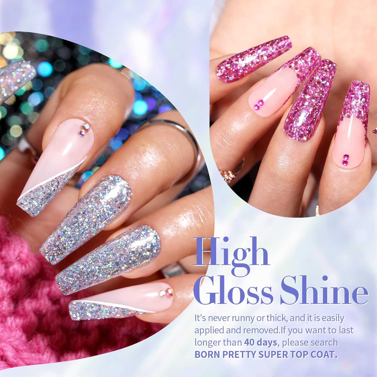 Born Pretty Juego de esmaltes de uñas de gel con purpurina, kit de esmalte de gel con purpurina brillante, dorado, plateado, rosa, caja de regalo de