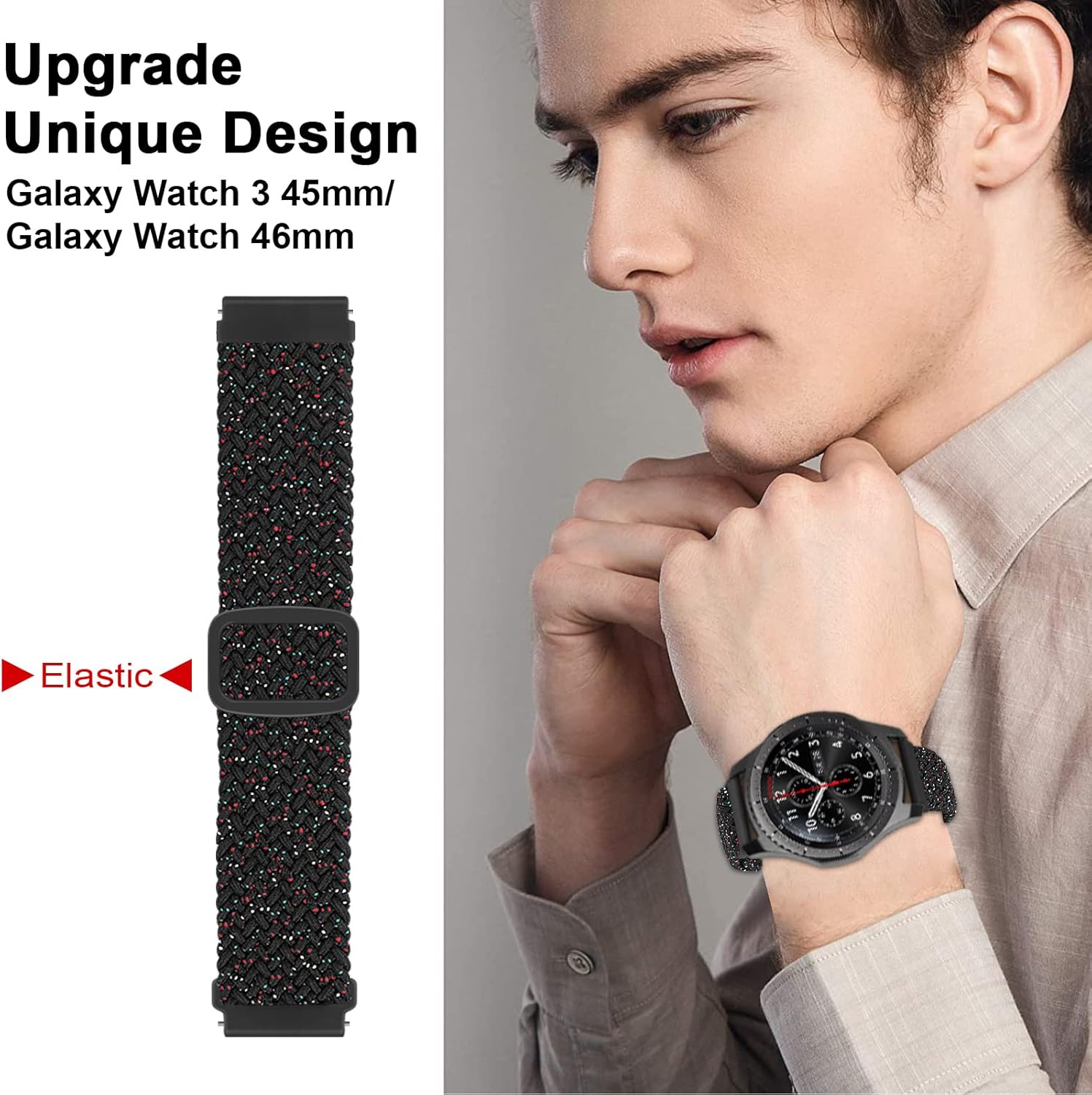 Correa de nailon trenzada Solo Loop de 0.866in, compatible con Samsung Galaxy Watch Gear S31.811in, correa elástica de repuesto para mujeres y