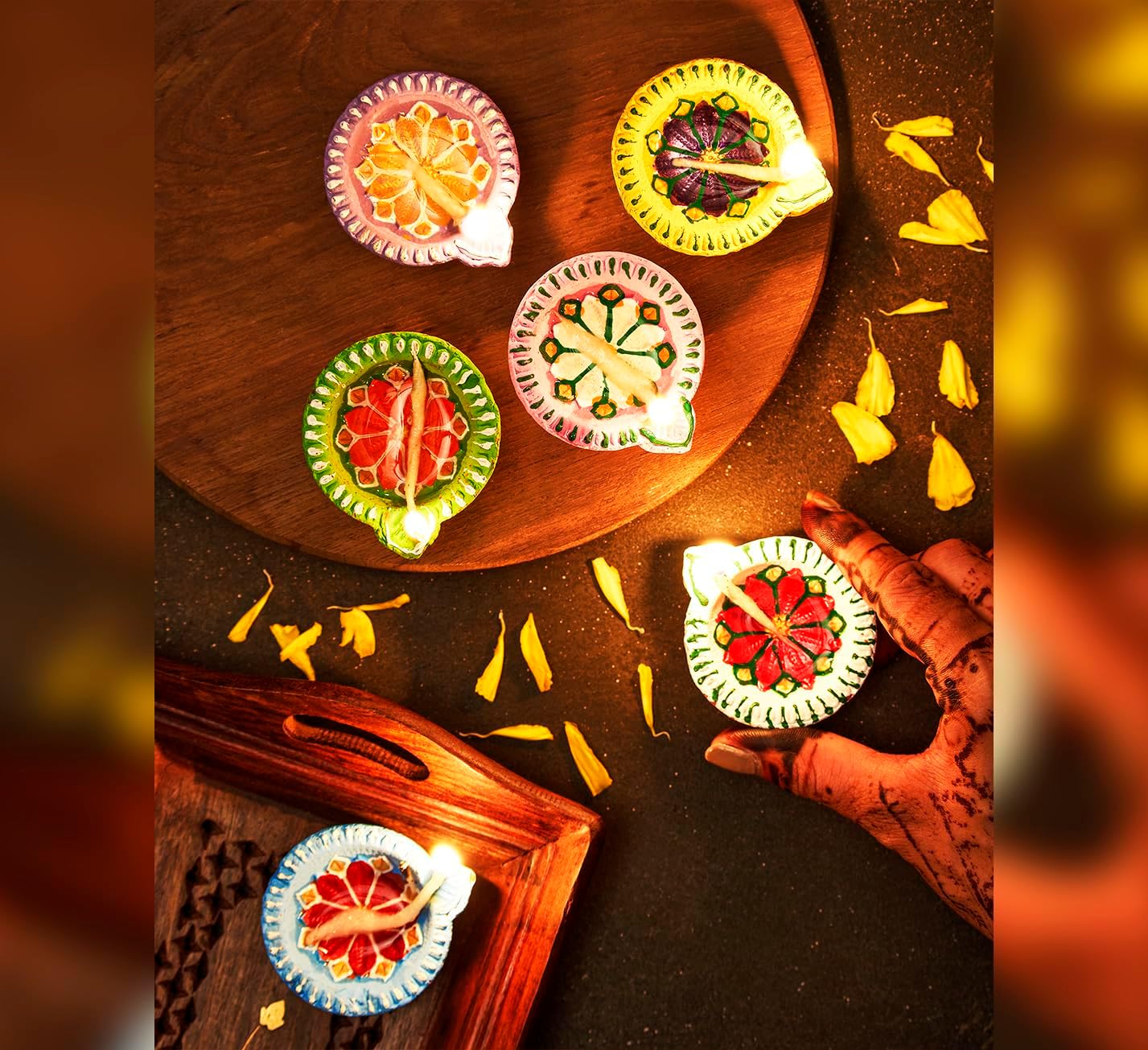 IndoTribe 12 piezas Diwali Diyas para decoración Diwali Decoraciones para el hogar Diwali luces Diwali Decoración Diwali Diya Diwali Vela Diwali