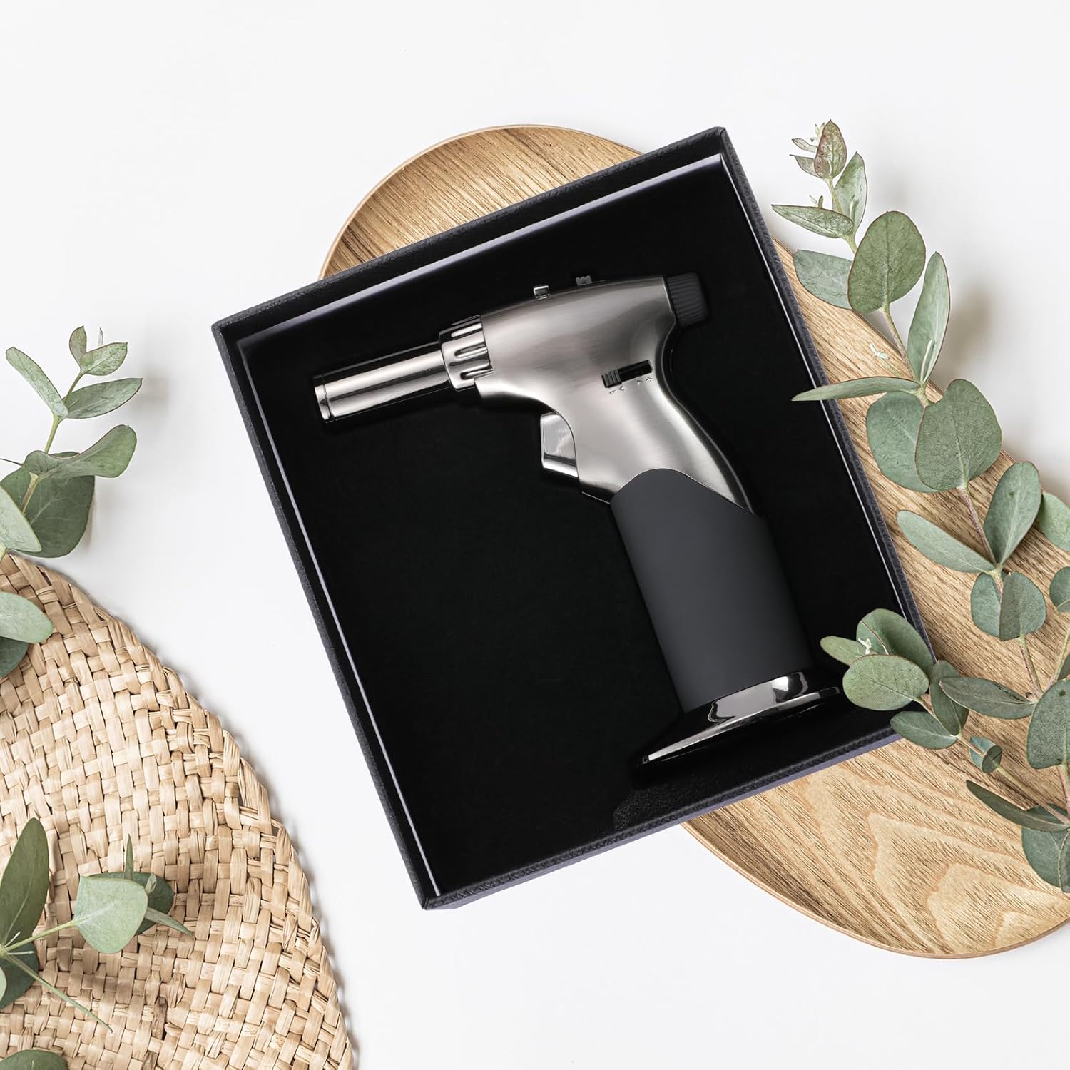 Tuffen Antorcha de cocina gris, pistola de butano de doble llama para velas y crema Brulee y más, encendedor de antorcha de cocina recargable, gas