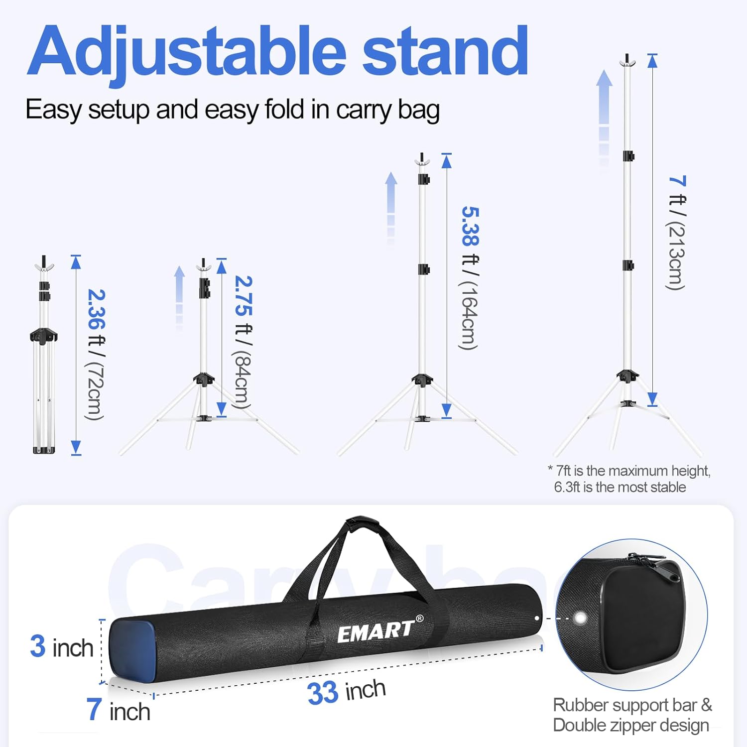 EMART Soporte de fondo ajustable de 10 x 7 pies (ancho x alto) para estudio fotográfico con 2 barras transversales, 8 abrazaderas de telón de fondo,