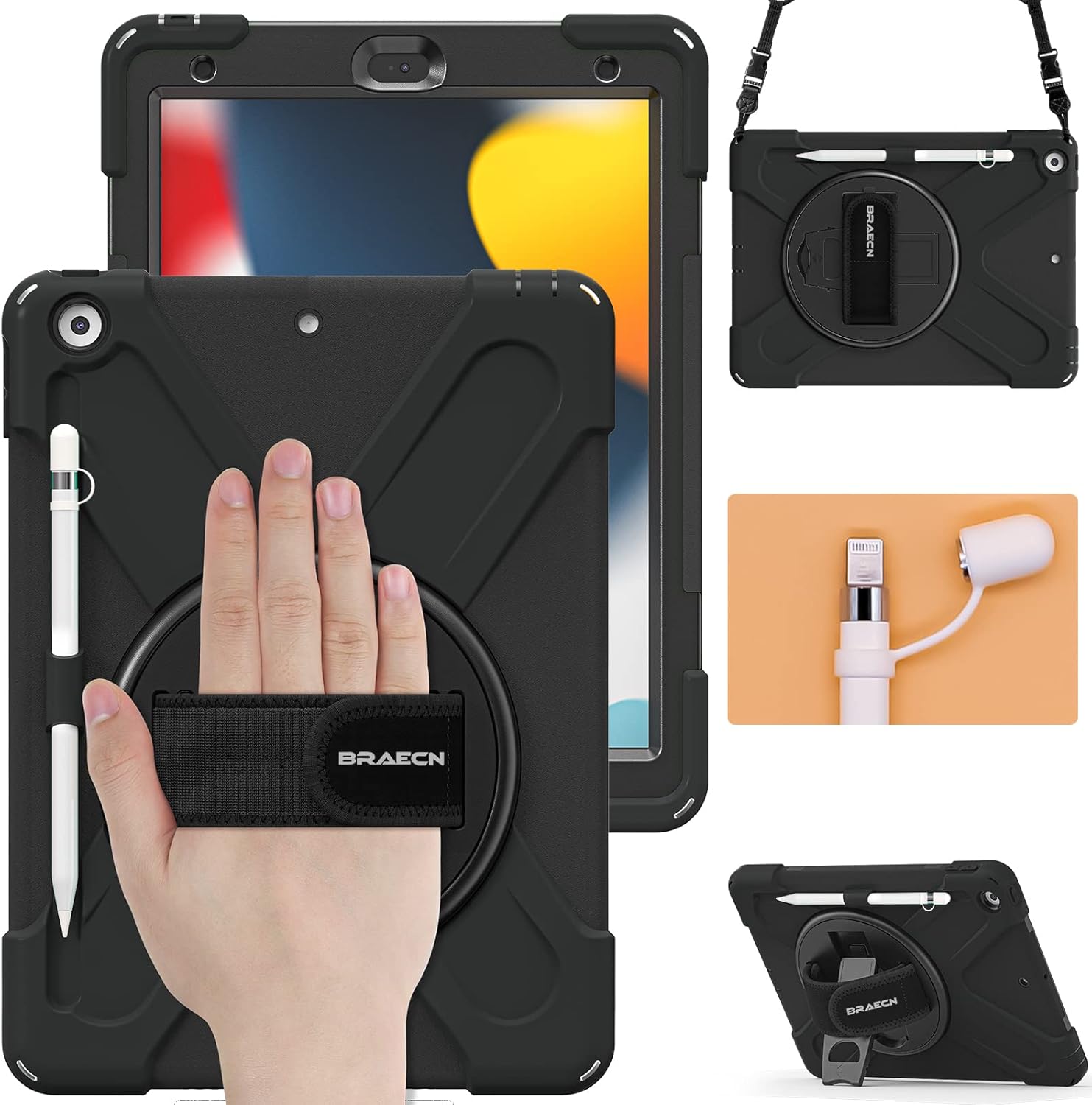 BRAECN Funda para iPad de 987 generación, resistente a los golpes, con protector de pantalla, soporte para lápices, soporte para tapa de lápiz,