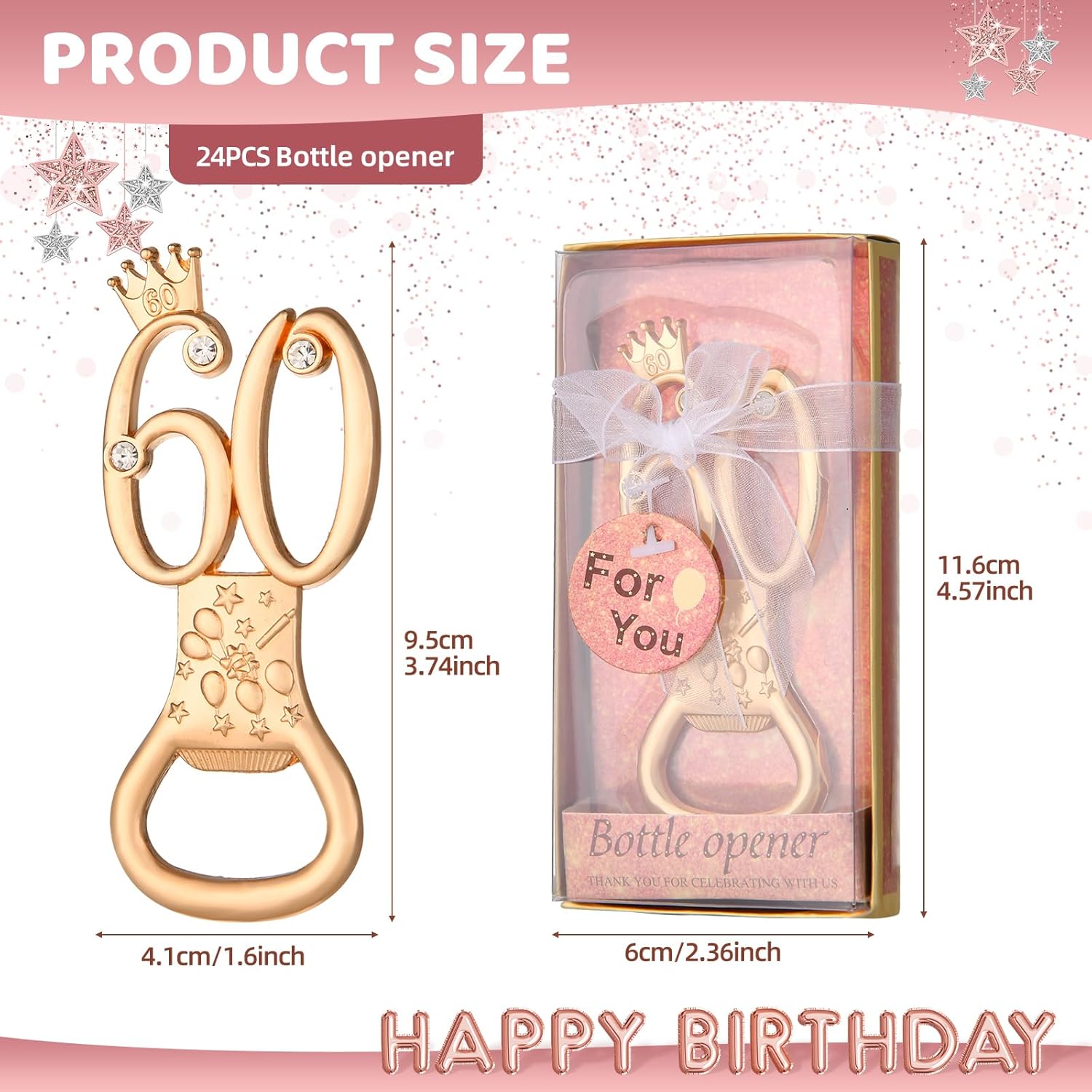 24 boxes of rose gold themed 60th birthday bottle openers favored for 60th golden wedding party gifts 60th birthday party souvenirs or party