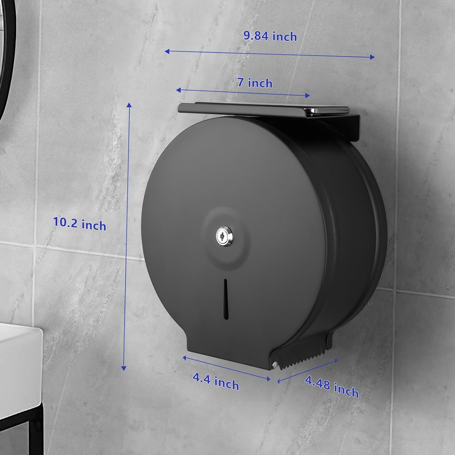 Dispensador de papel higiénico gigante comercial con estante, soporte de rollo de acero inoxidable para montaje en pared, dispensadores de papel