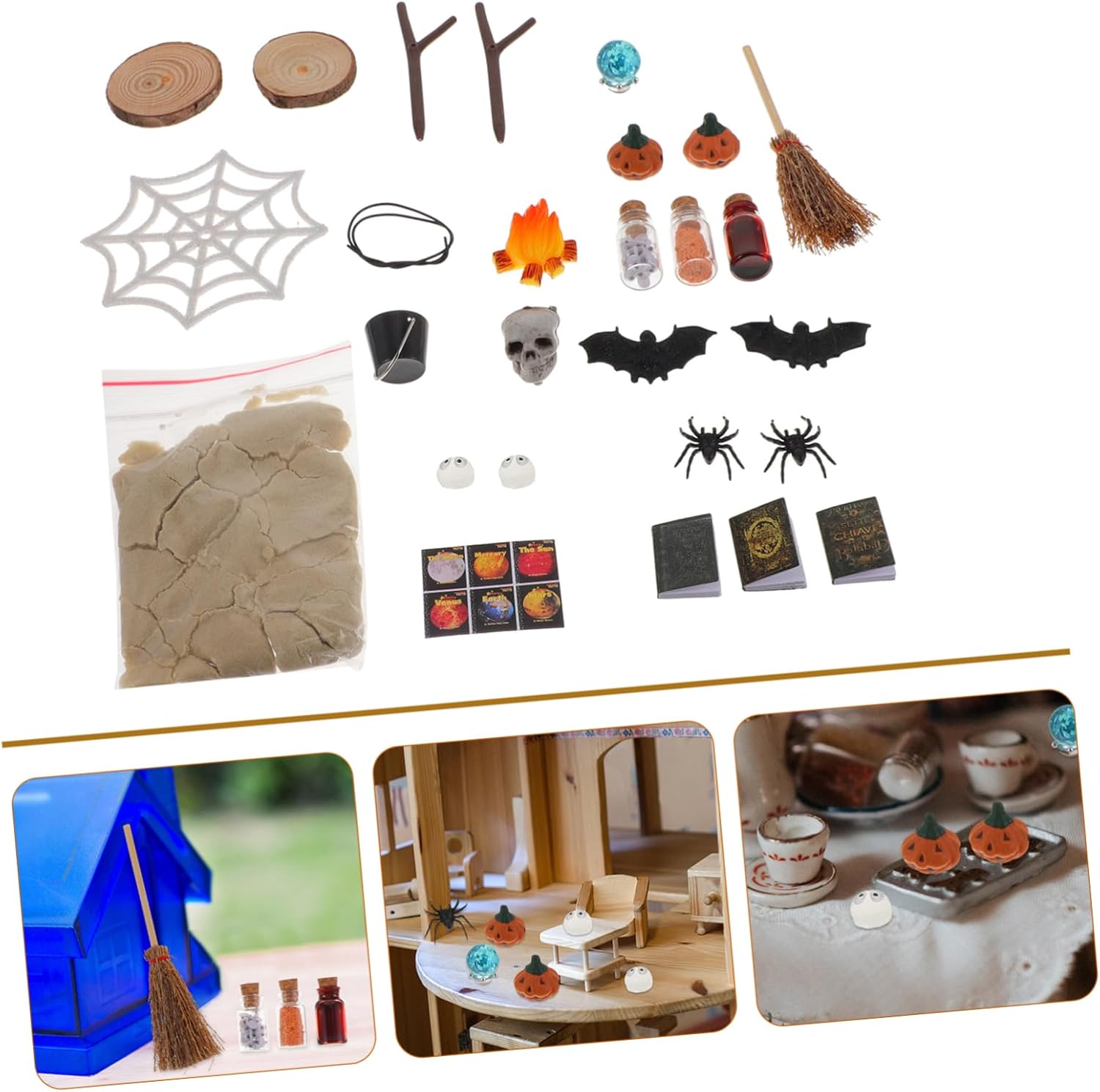 Decoración de Halloween para casa de muñecas, 1 juego de casa de muñecas de plástico para decorar calabaza, caja de Halloween, casa de muñecas en