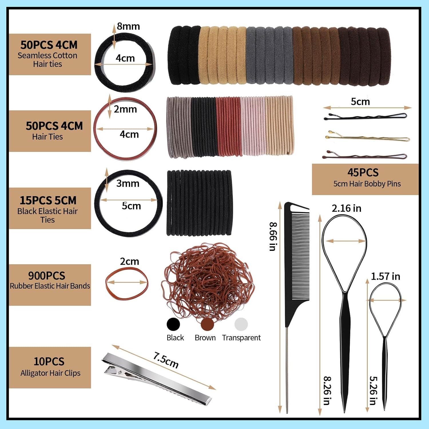FANDAMEI Kit de lazos elásticos para el cabello, accesorios para el cabello para mujeres con bandas elásticas para el cabello, lazos negros para el