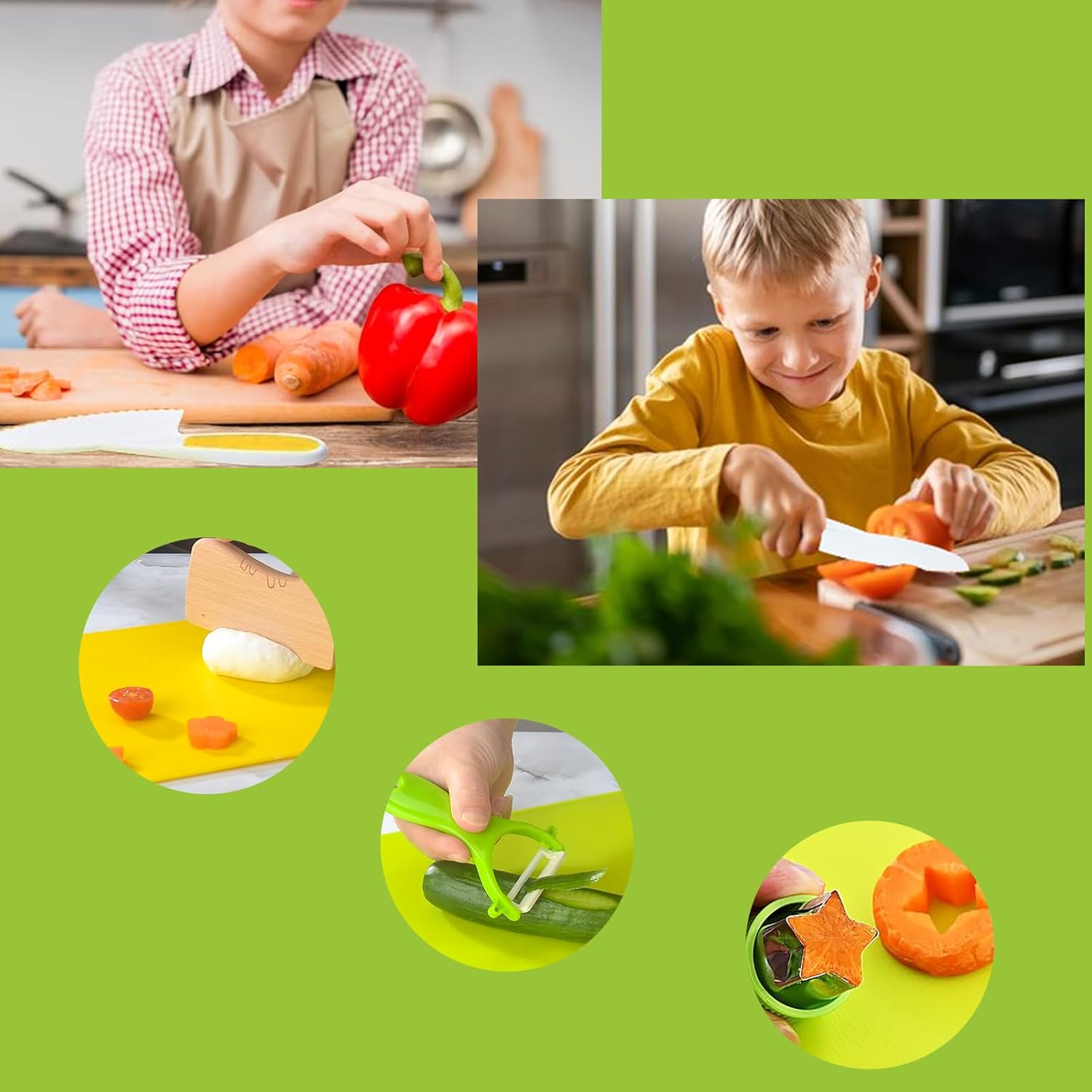 13 piezas Montessori Herramientas de cocina para niños pequeños, juegos de cocina reales para niños pequeños, juego de cuchillos seguros para