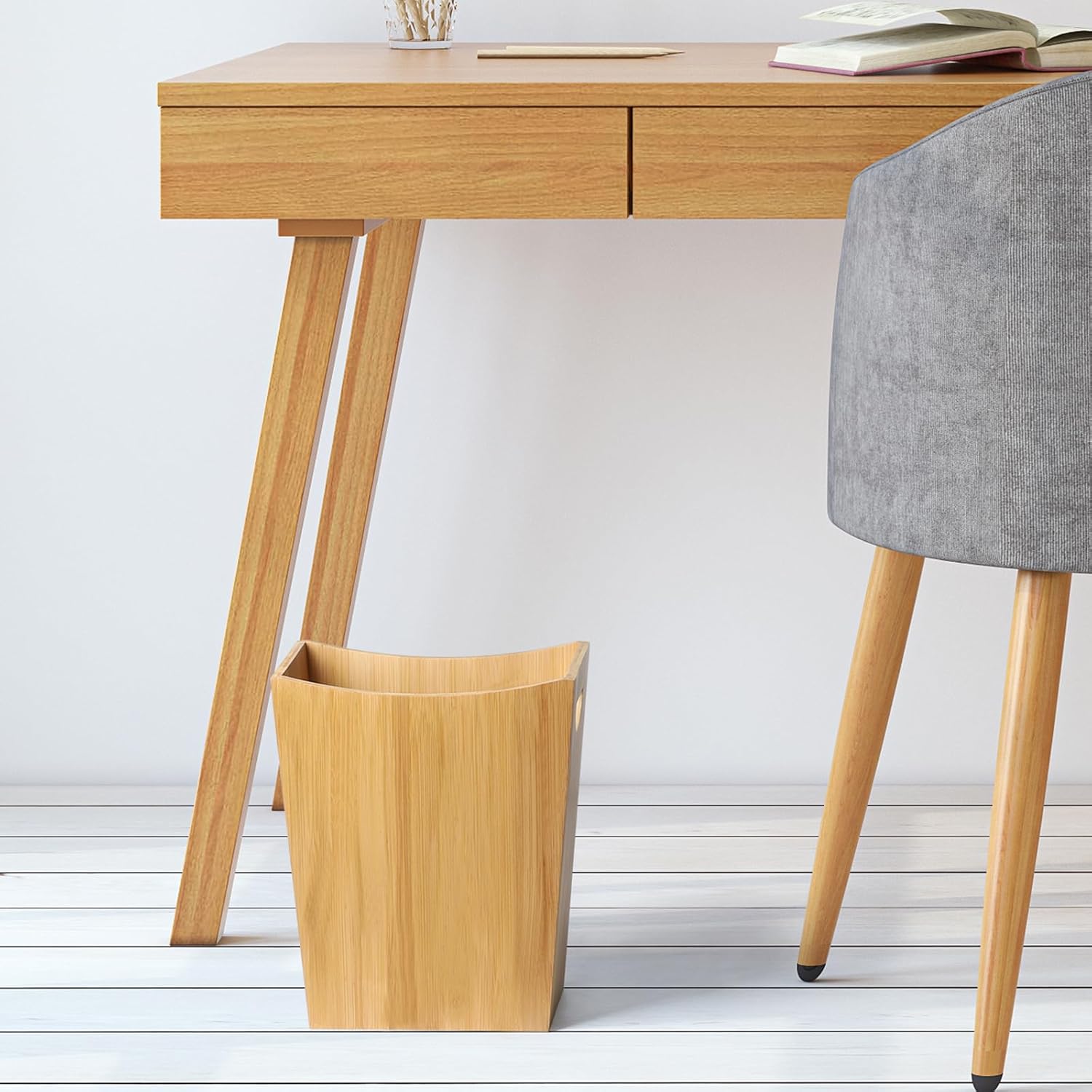 LIANTRAL Cubo de basura pequeño de 2 galones, cubo de basura de madera, cesta de basura de bambú, contenedor de reciclaje para dormitorio, sala de