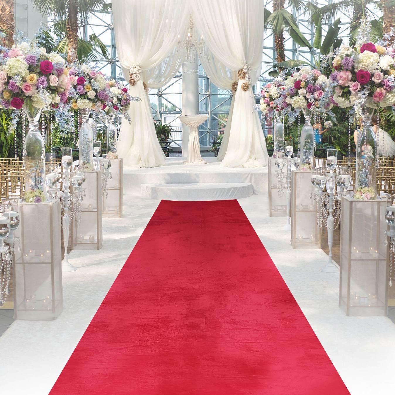 QueenDream Camino de pasillo para ceremonia de boda, camino de terciopelo burdeos de 4.5 x 15 pies, decoración de recepción de boda