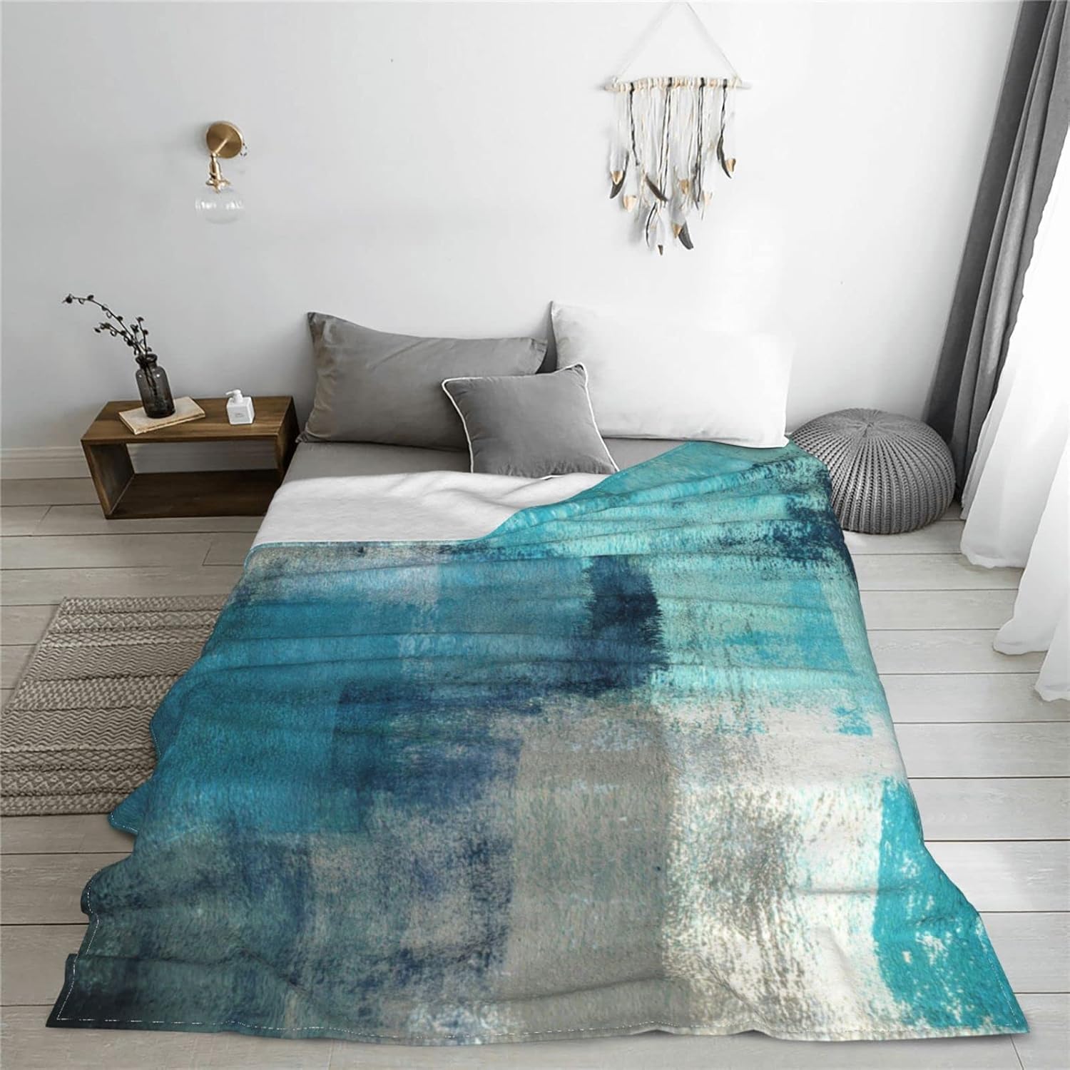 Manta de franela de forro polar turquesa con pintura de arte abstracto, ligera, suave, mullida, acogedora, para sofá, cama, decoración de otoño e