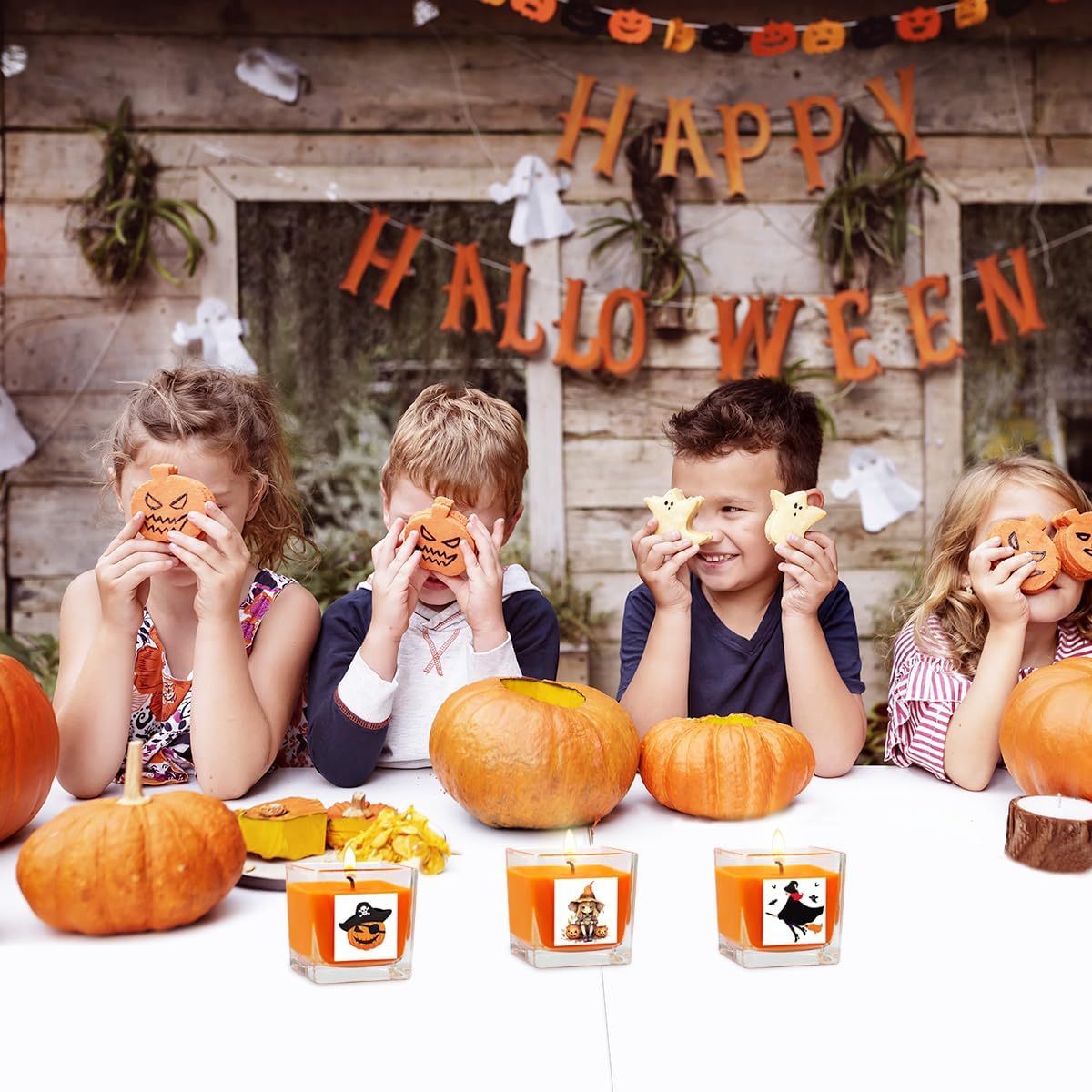 Paquete de 20 velas votivas naranjas en tarro de vidrio cuadrado transparente, velas perfumadas de calabaza, 10 horas de tiempo de combustión,