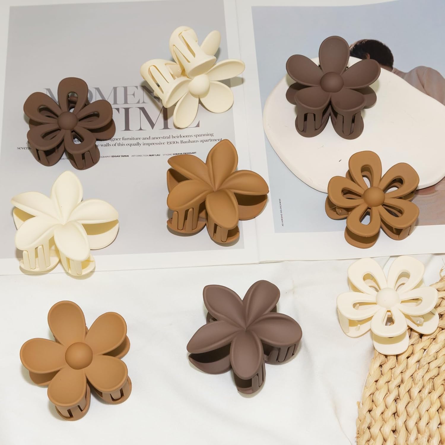 cobinaan Pinzas para el cabello de flores, 9 pinzas grandes para el cabello grueso para mujer, pinzas de garra mate medianas, bonitos 3 estilos,