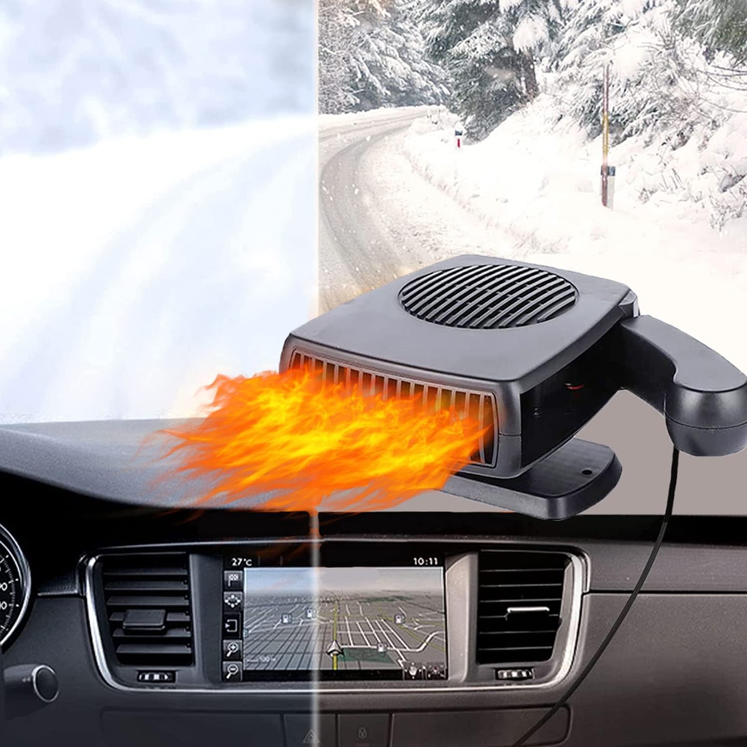 Calentador de coche de 12 V, portátil de 200 W, alta potencia, 2 en 1, descongelador de calentamiento rápido, conecta el encendedor directamente en