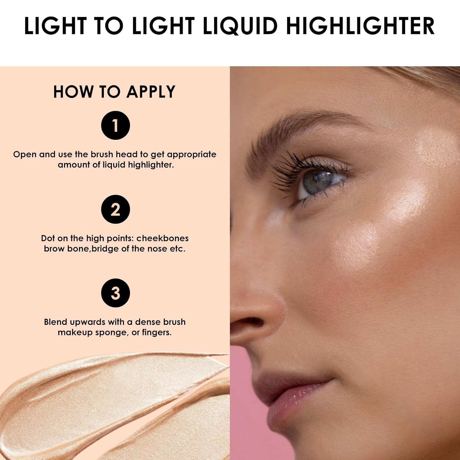 FOCALLURE Resaltador líquido brillante, fórmula crema suave y acabado no graso, ofrece un brillo natural, iluminador de larga duración, maquillaje